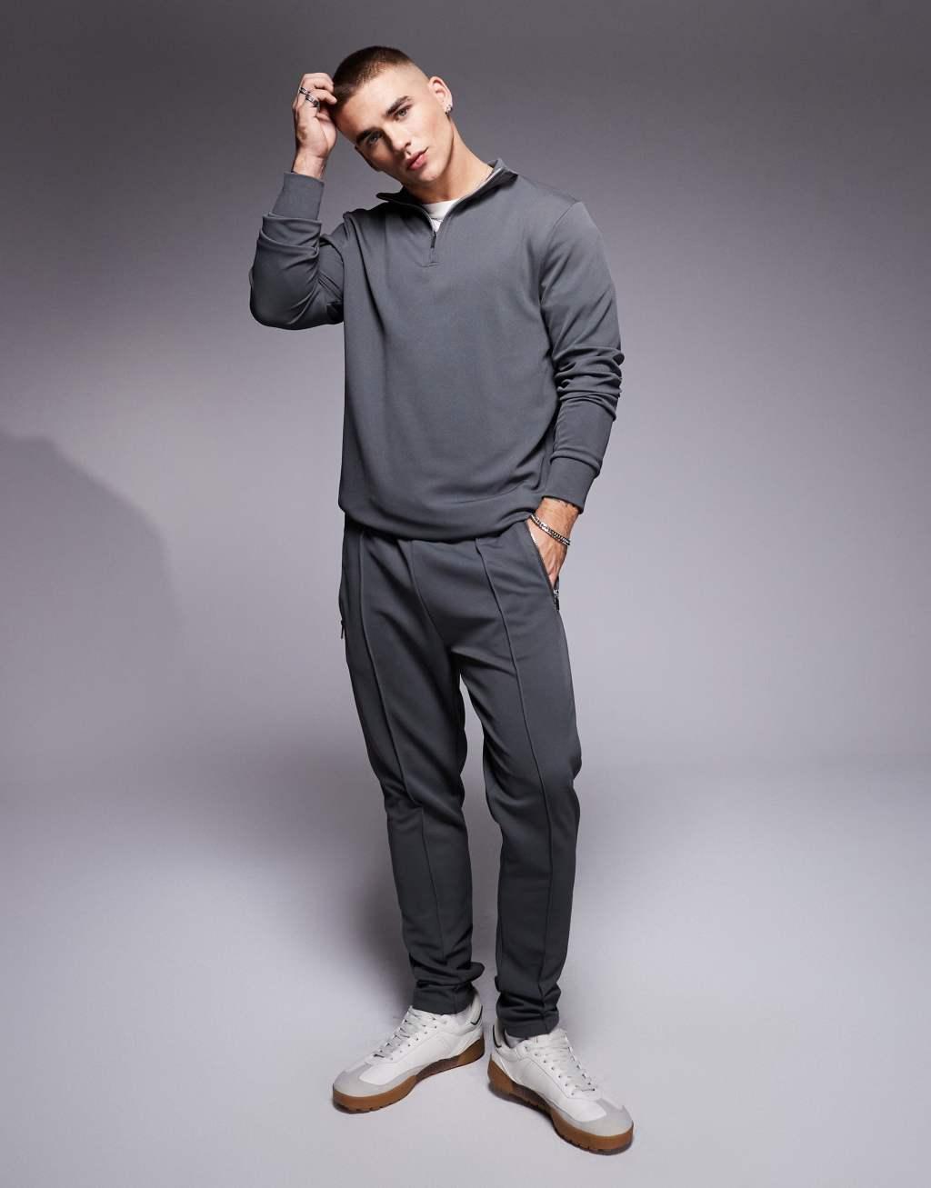 River Island half zip smart sweatshirt in gray - part of a set Product Image