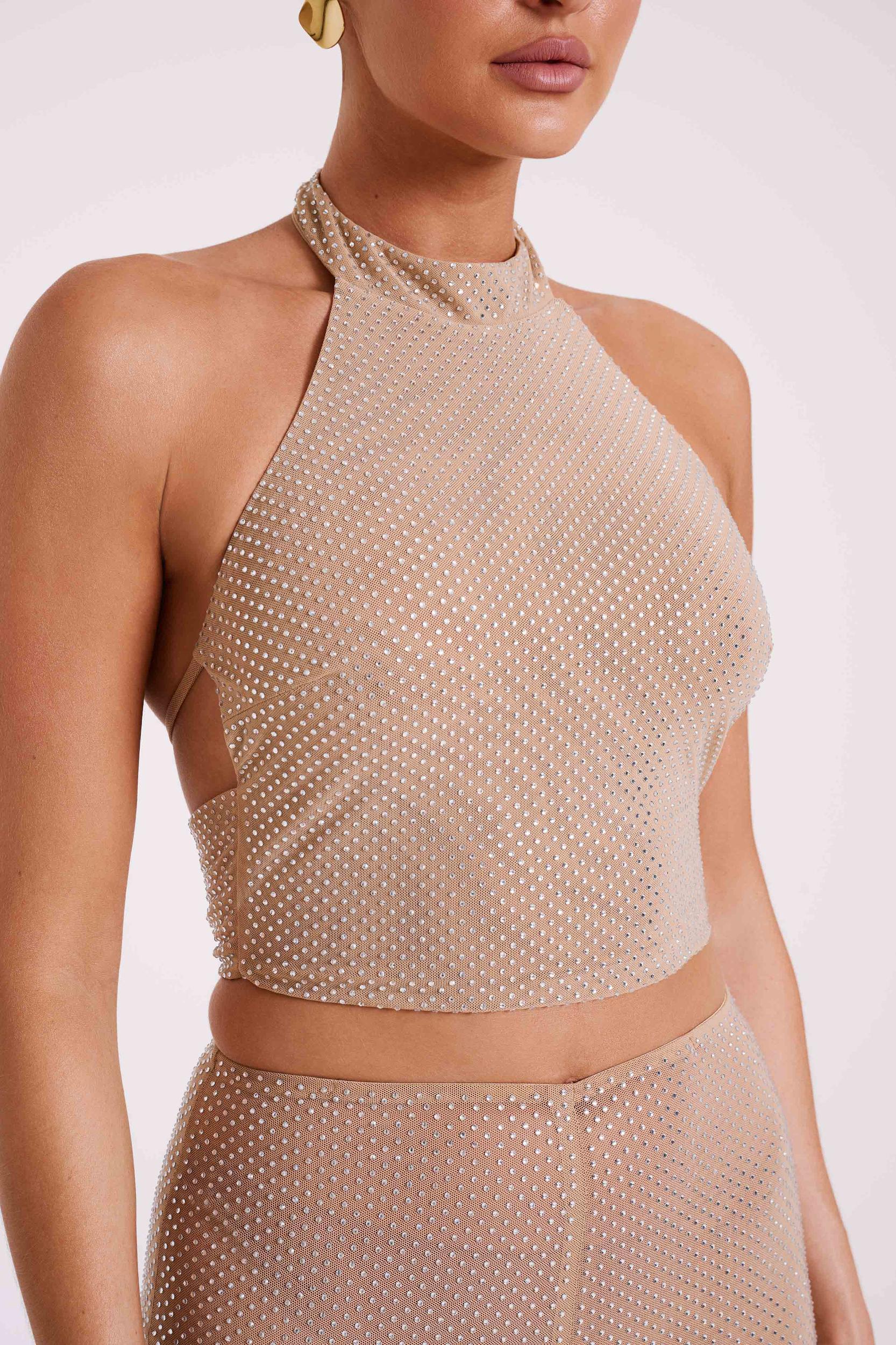 Mariah Diamante Halter Neck Top - Nude Product Image