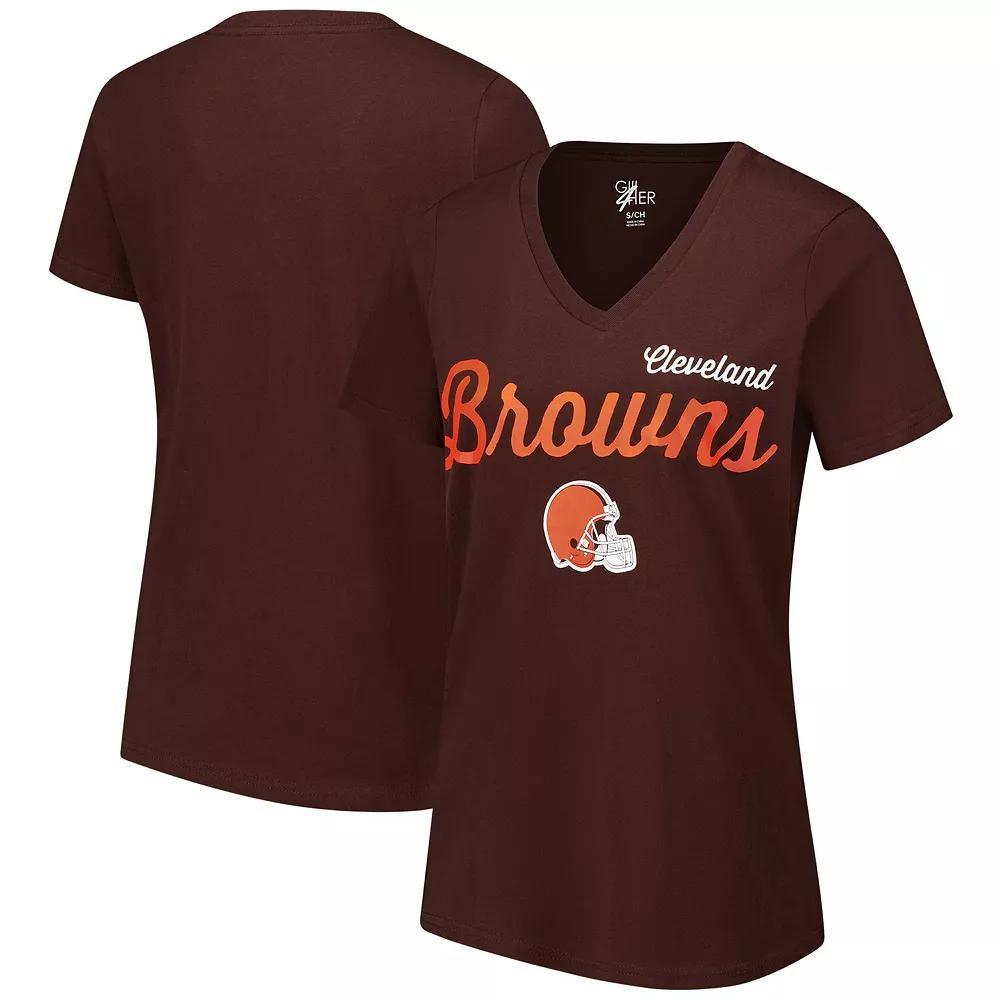 Women's G-III 4Her by Carl Banks Brown Cleveland Browns Post Season V-Neck T-Shirt, Size: XL Product Image