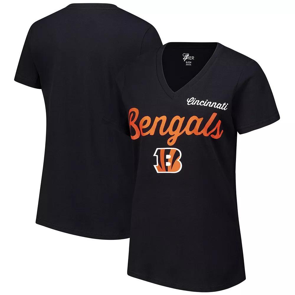 Women's G-III 4Her by Carl Banks Black Cincinnati Bengals Post Season V-Neck T-Shirt, Size: XS Product Image