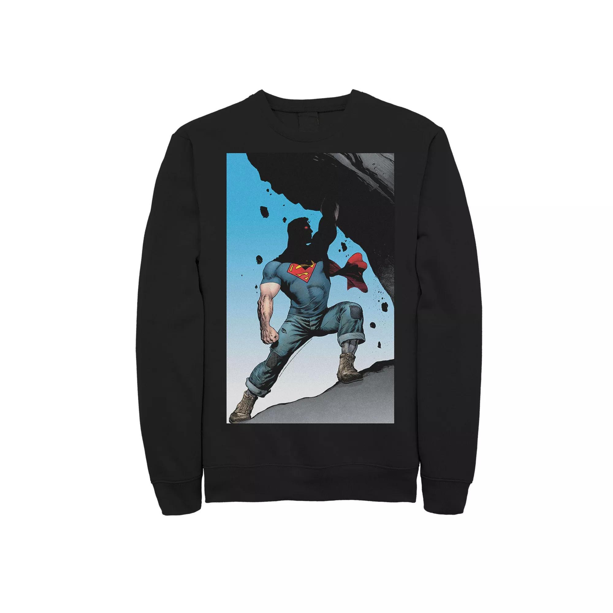 Mens DC Comics Superman Power Lift Comic Poster Sweatshirt Grey Heather Product Image