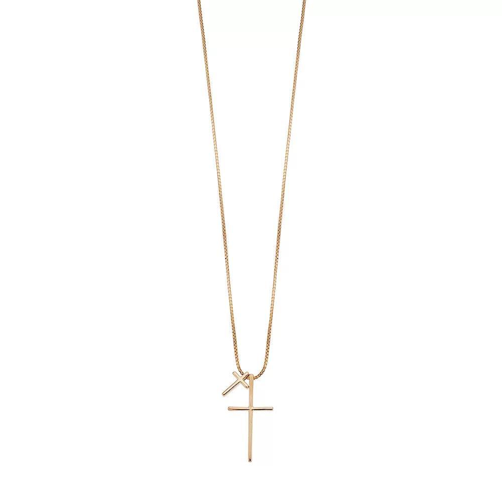Sterling Silver Double Cross Pendant Necklace, Women's, Size: 18", 14k Gold Over Product Image
