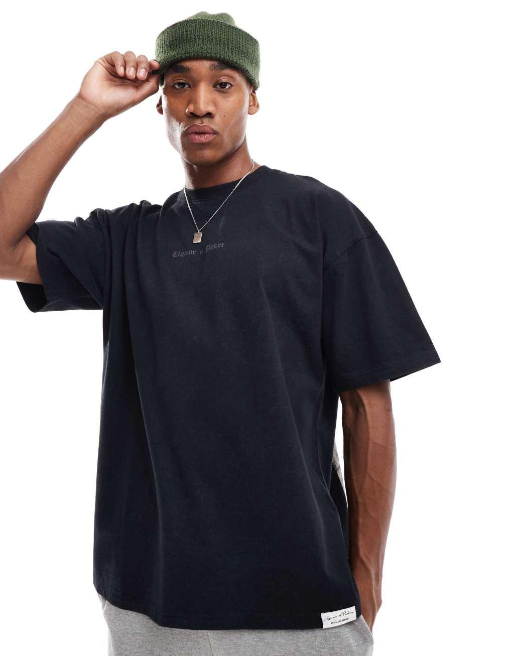 Liquor N Poker oversized motif tee in black  Product Image