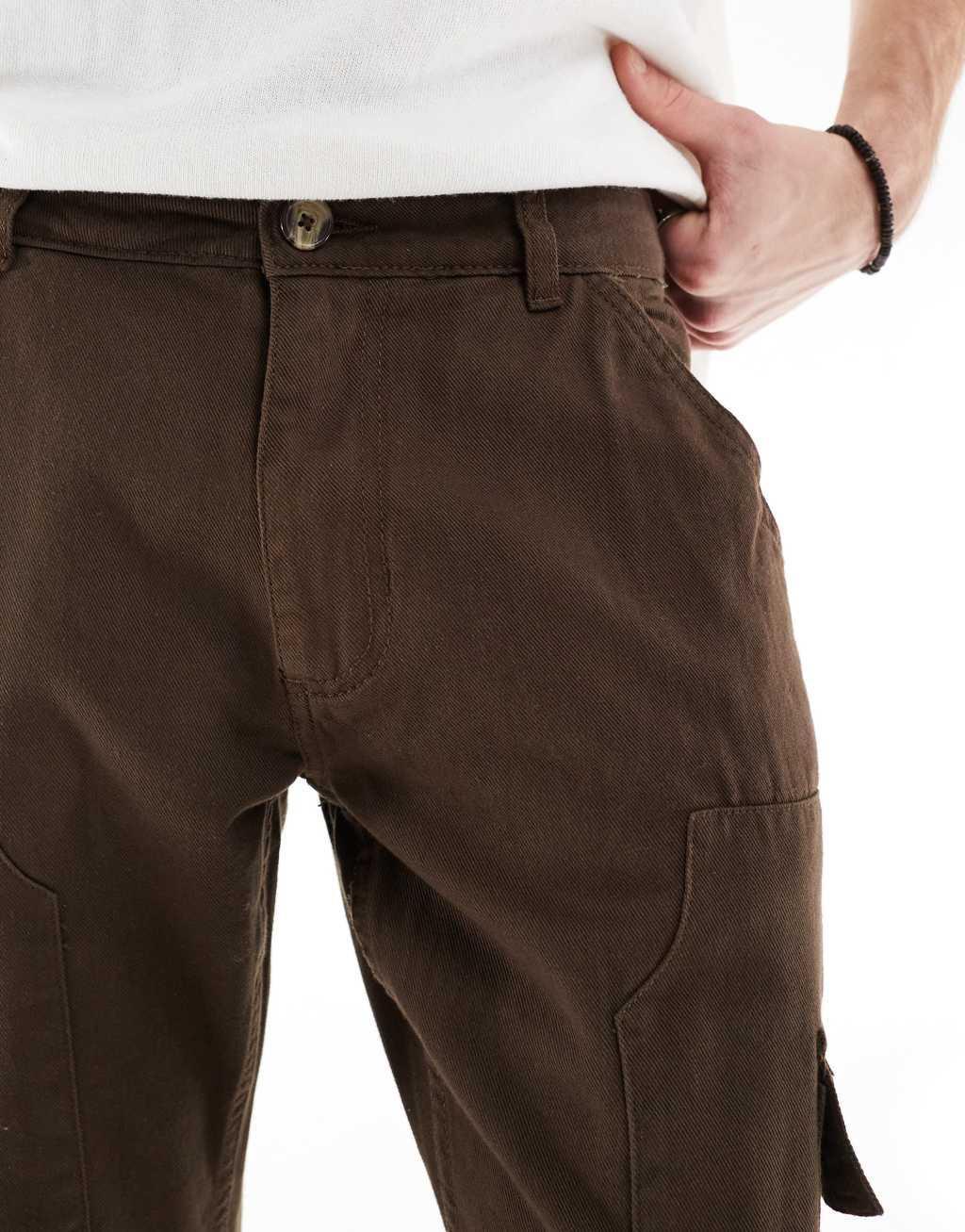 Another Influence utility carpenter straight leg pants in brown Product Image