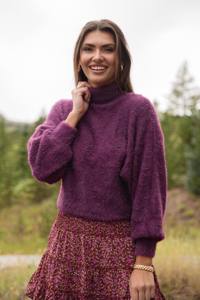 Beyond Me Plum Fuzzy Turtleneck Sweater FINAL SALE Product Image