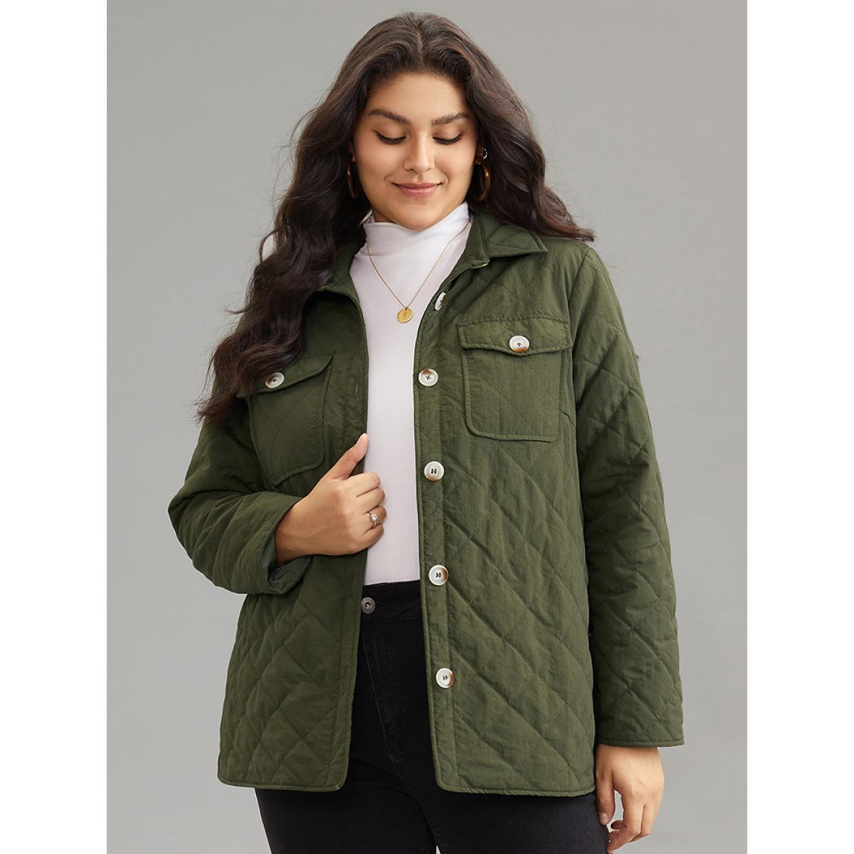 Plus Size Women Dailywear Plain Texture No stretch 14-16/1X Pocket Casual Cotton Jackets BloomChic Product Image