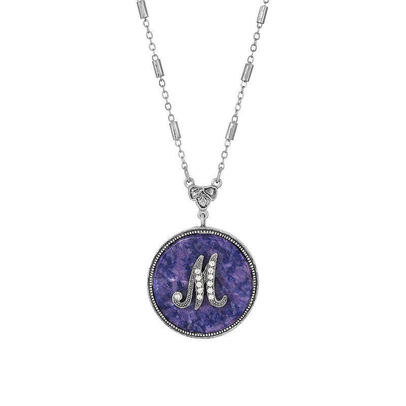 1928 Silver Tone Round Initial Pendant Necklace, Women's, G Product Image