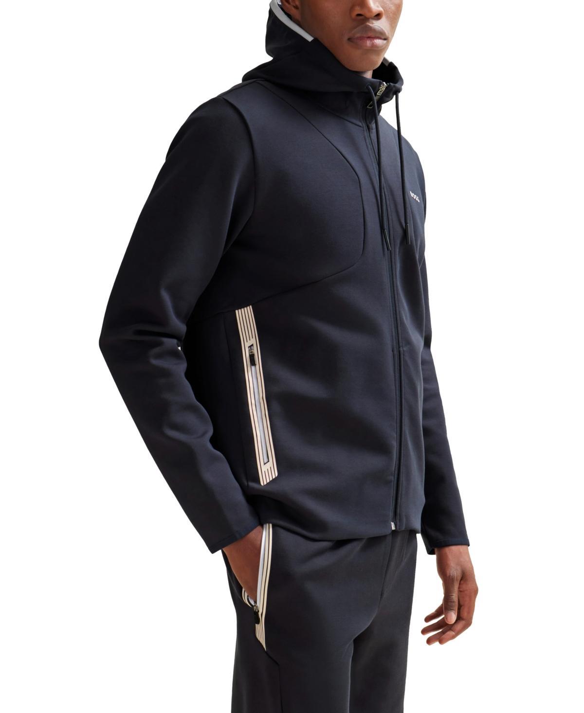 HUGO BOSS Cotton-blend Zip-up Hoodie With Hd Logo Print In Blue Product Image