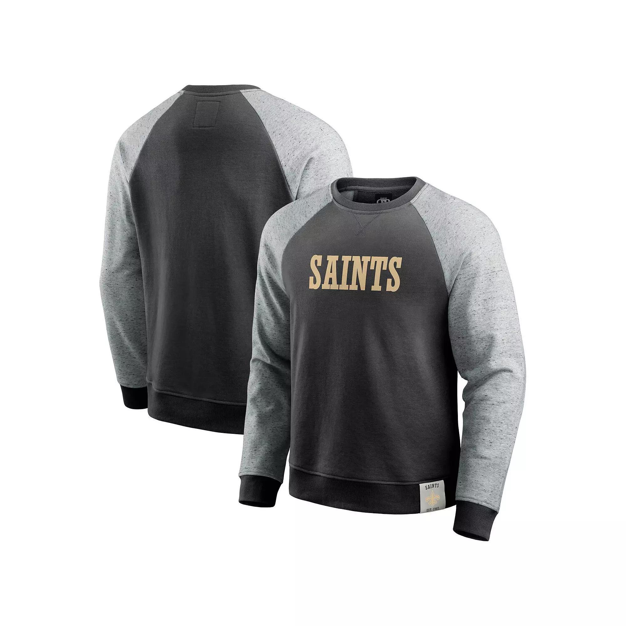 Men's Darius Rucker Collection by Fanatics Heather Gray/Black New Orleans Saints Colorblock Pullover Sweatshirt, Size: Small, Grey Product Image