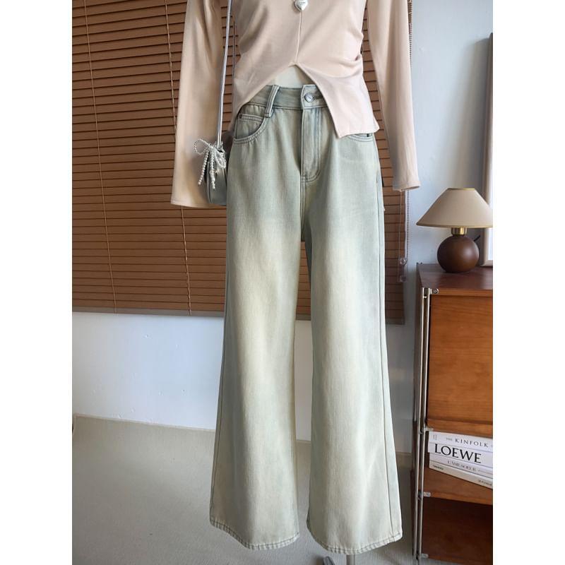 High Rise Washed Fleece-Lined Flared Jeans Product Image