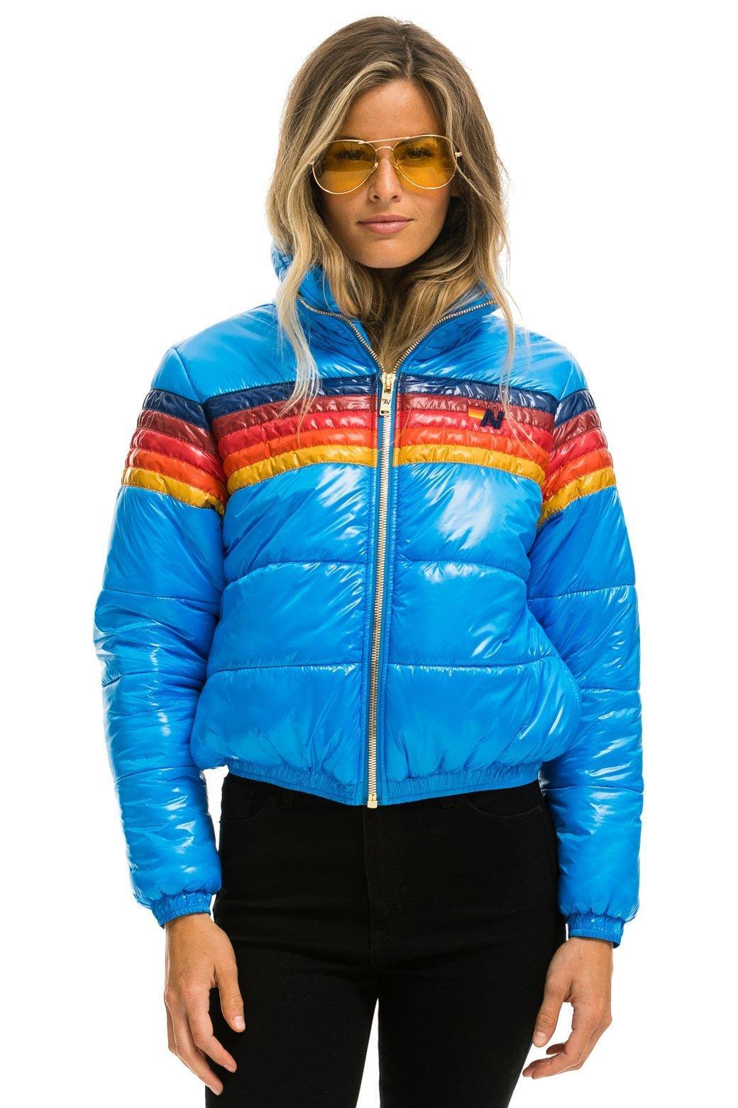 5 STRIPE LUXE APRES PUFFER JACKET - GLOSSY BLUE Female Product Image
