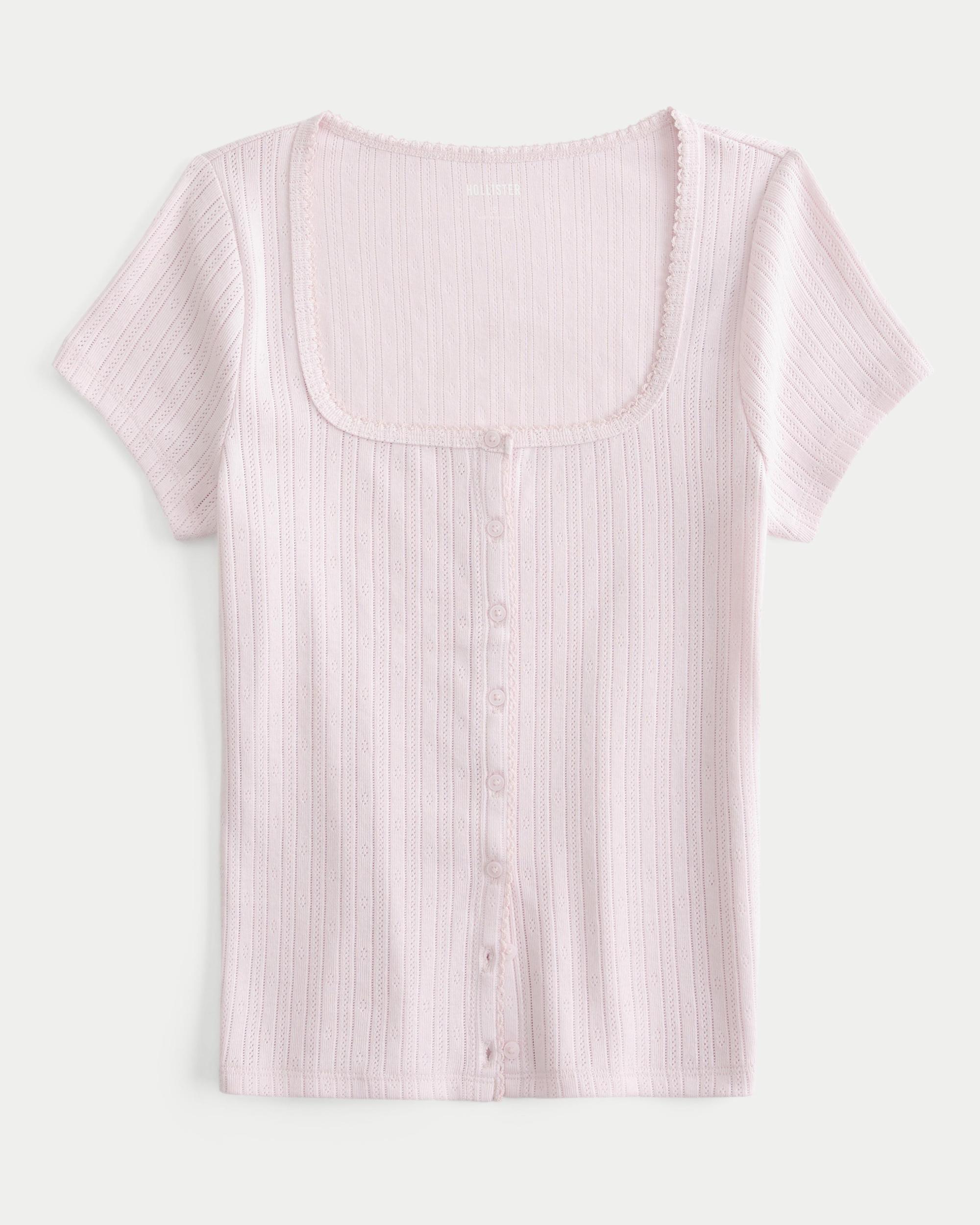 Short-Sleeve Button-Through Pointelle Top Product Image