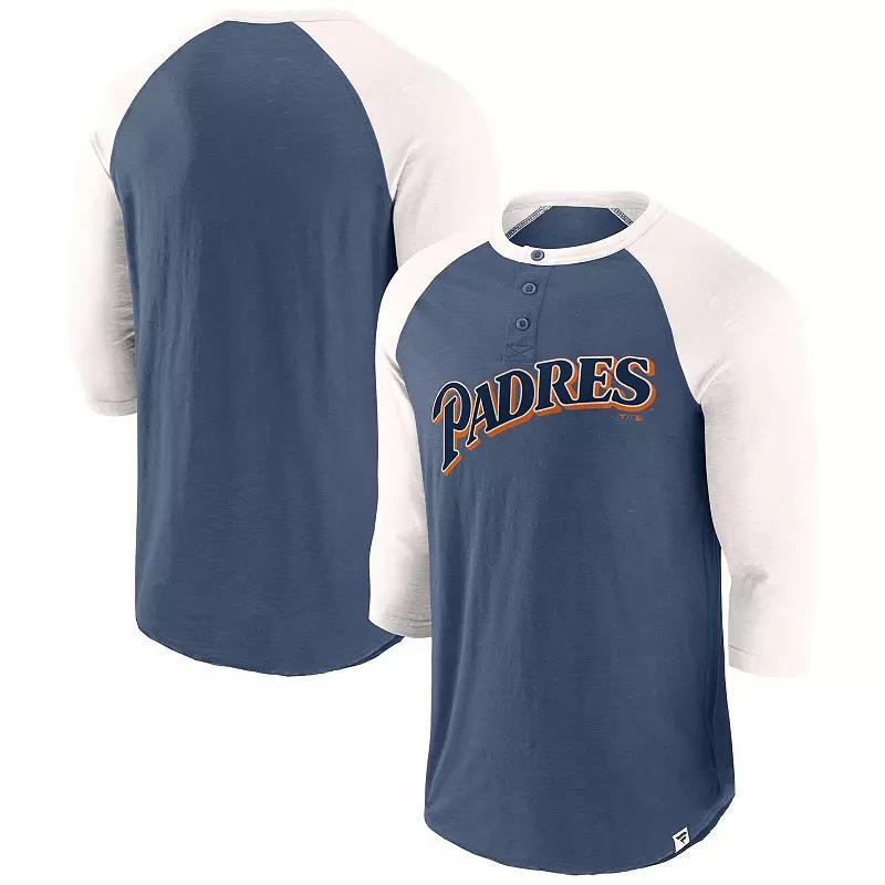 Men's Fanatics Royal/Cream Chicago Cubs Historical Win 3/4-Sleeve Henley T-Shirt, Size: Small, Blue Product Image