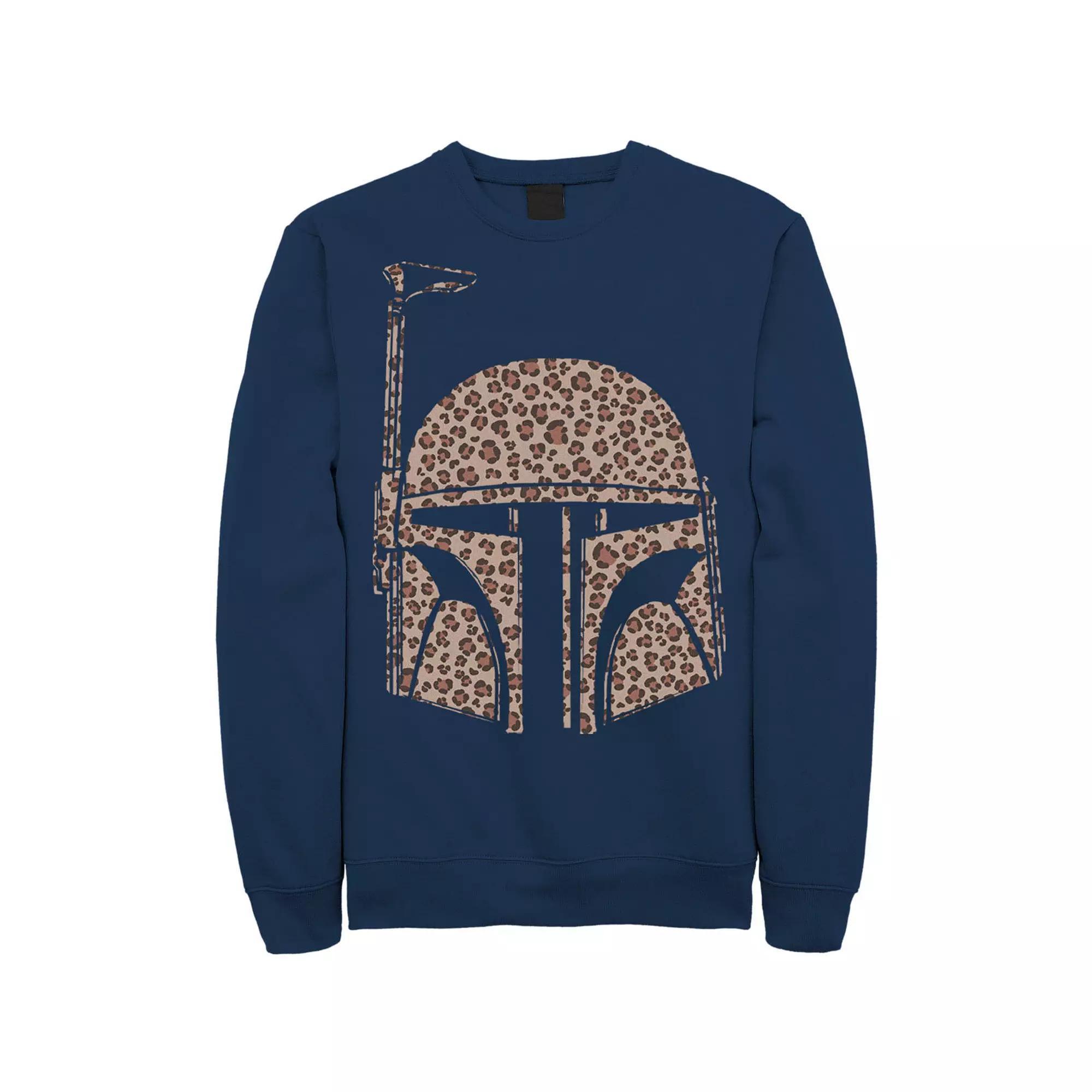 Men's Star Wars Boba Fett Helmet Cheetah Print Fill Sweatshirt, Size: 3XL, Blue Product Image