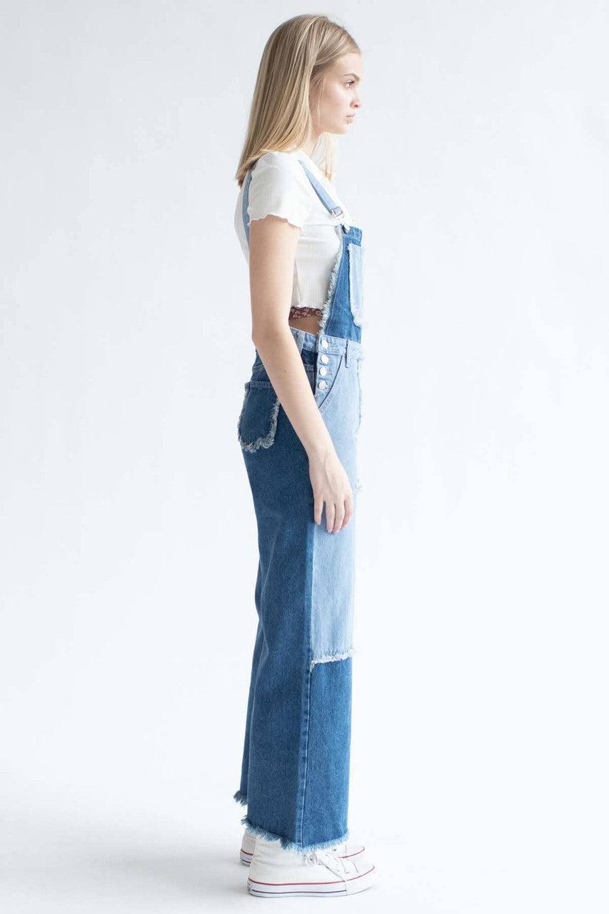 Patchwork Denim Overalls Product Image