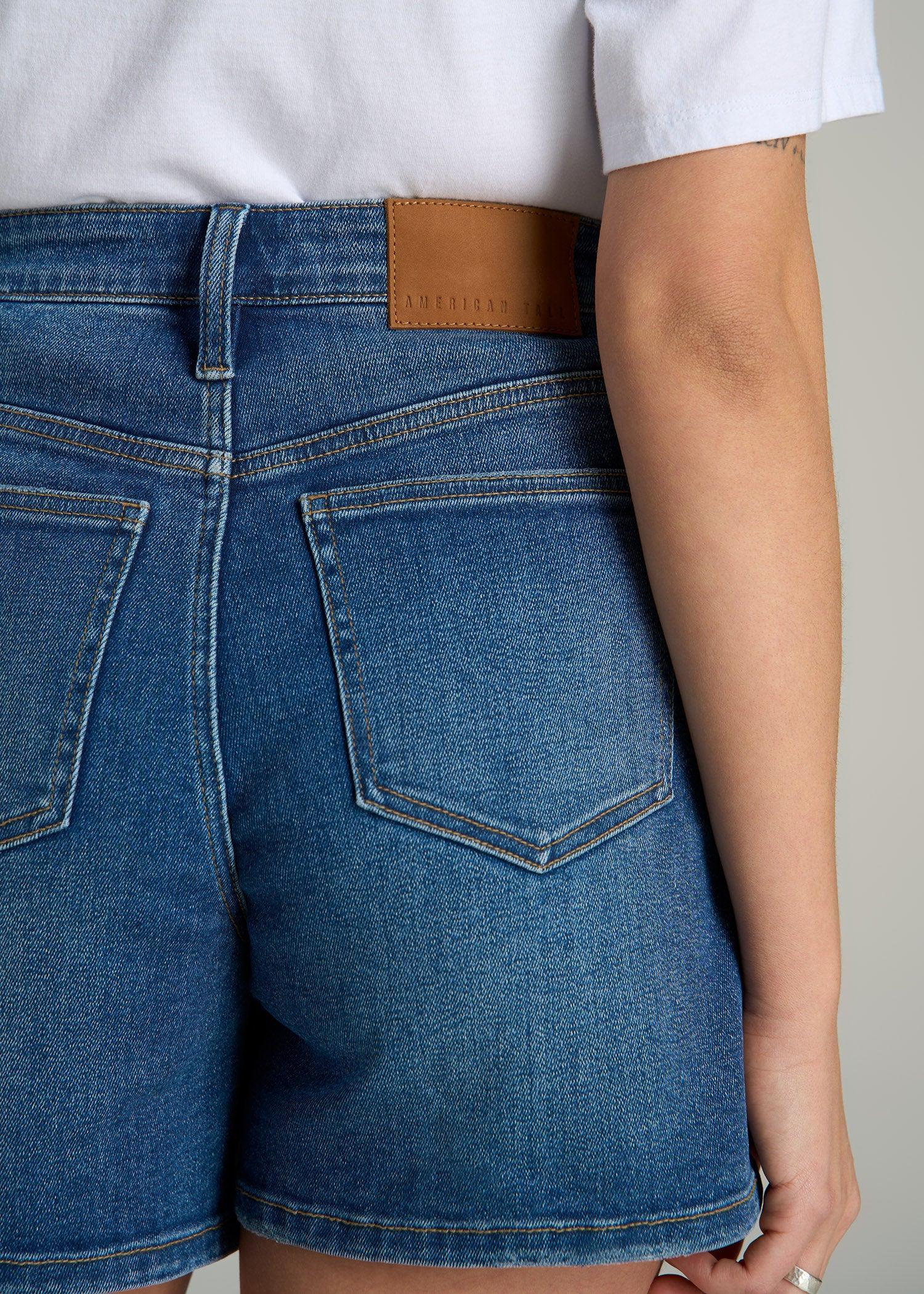 High Rise Denim Shorts for Tall Women in Classic Mid Blue Product Image