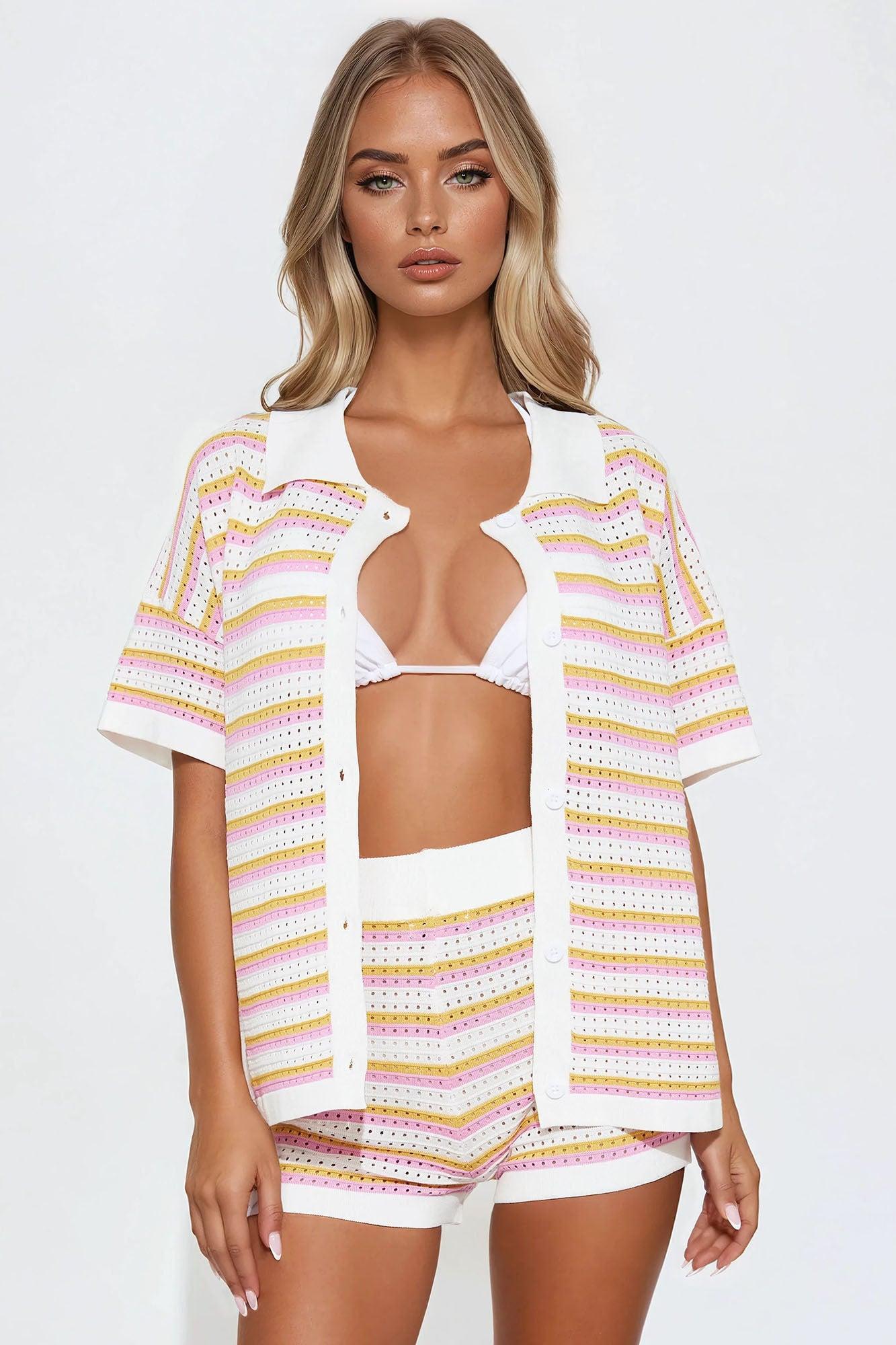 Sweet Escape Crochet Short Set - Pink/combo Product Image