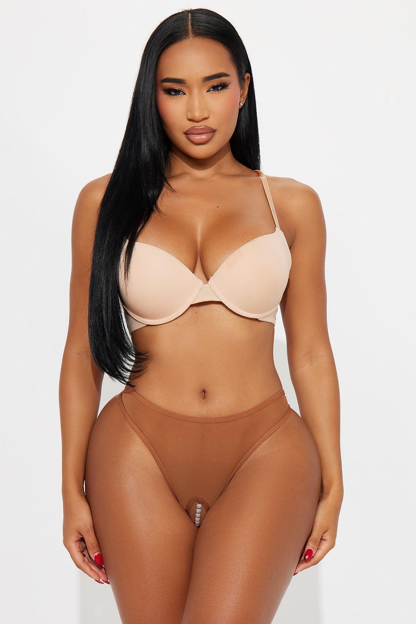 Amber Pearl Lace Crotchless Thong Panty - Chocolate Product Image
