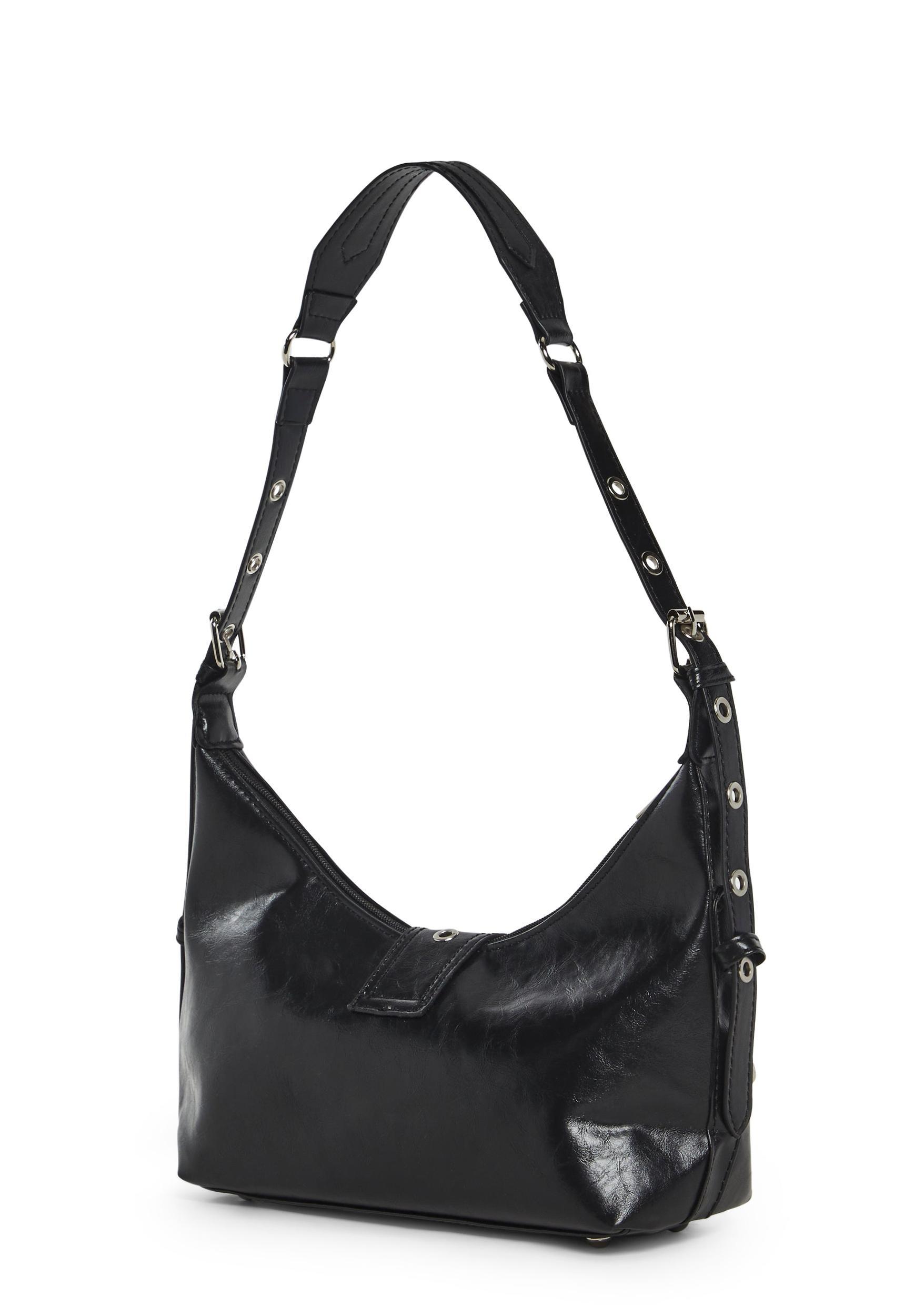 Vegan Leather Matte Studded Shoulder Bag Generation Kiss - Black Product Image