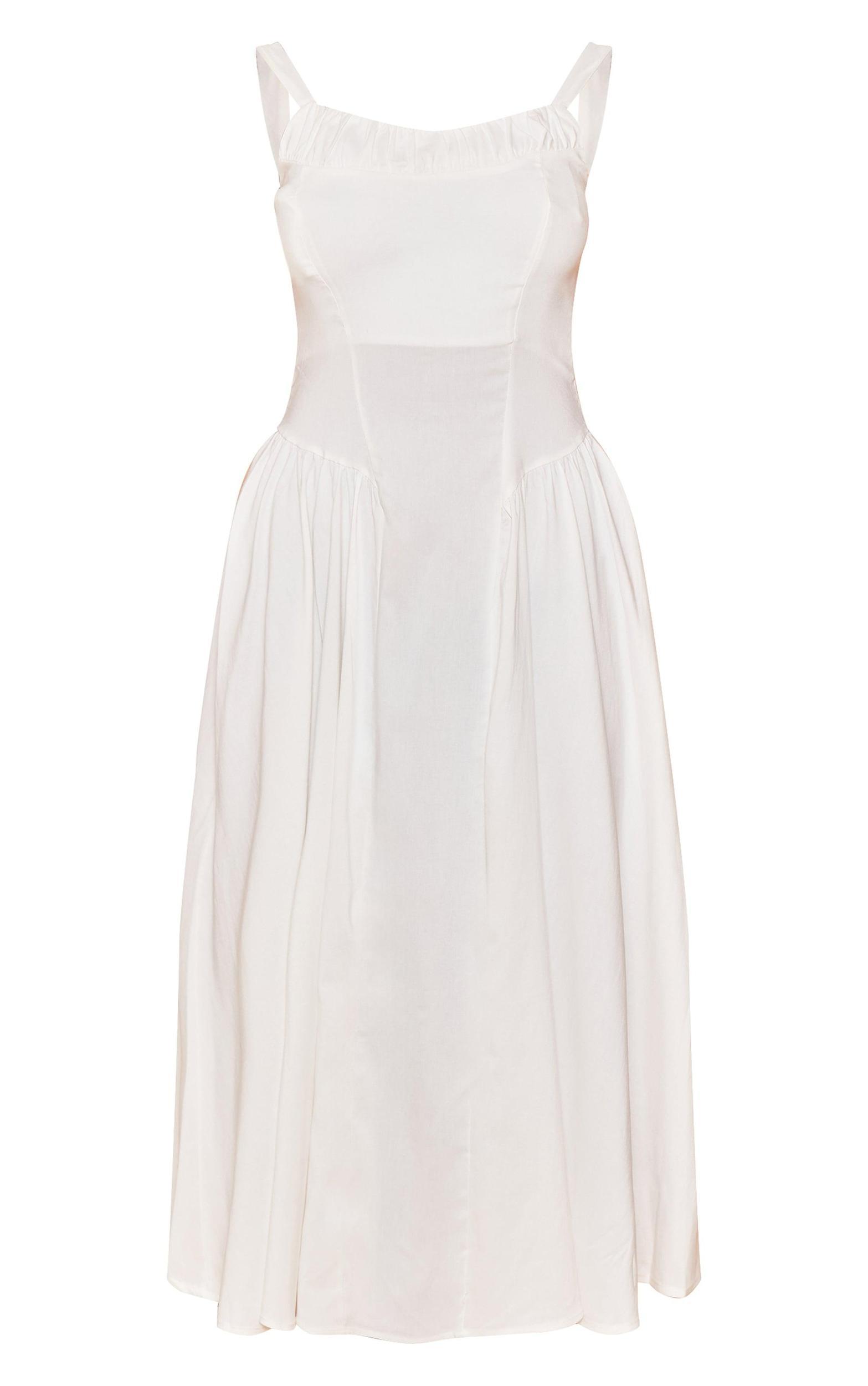 Cream Woven Corset Lace Detail Midi Dress Product Image