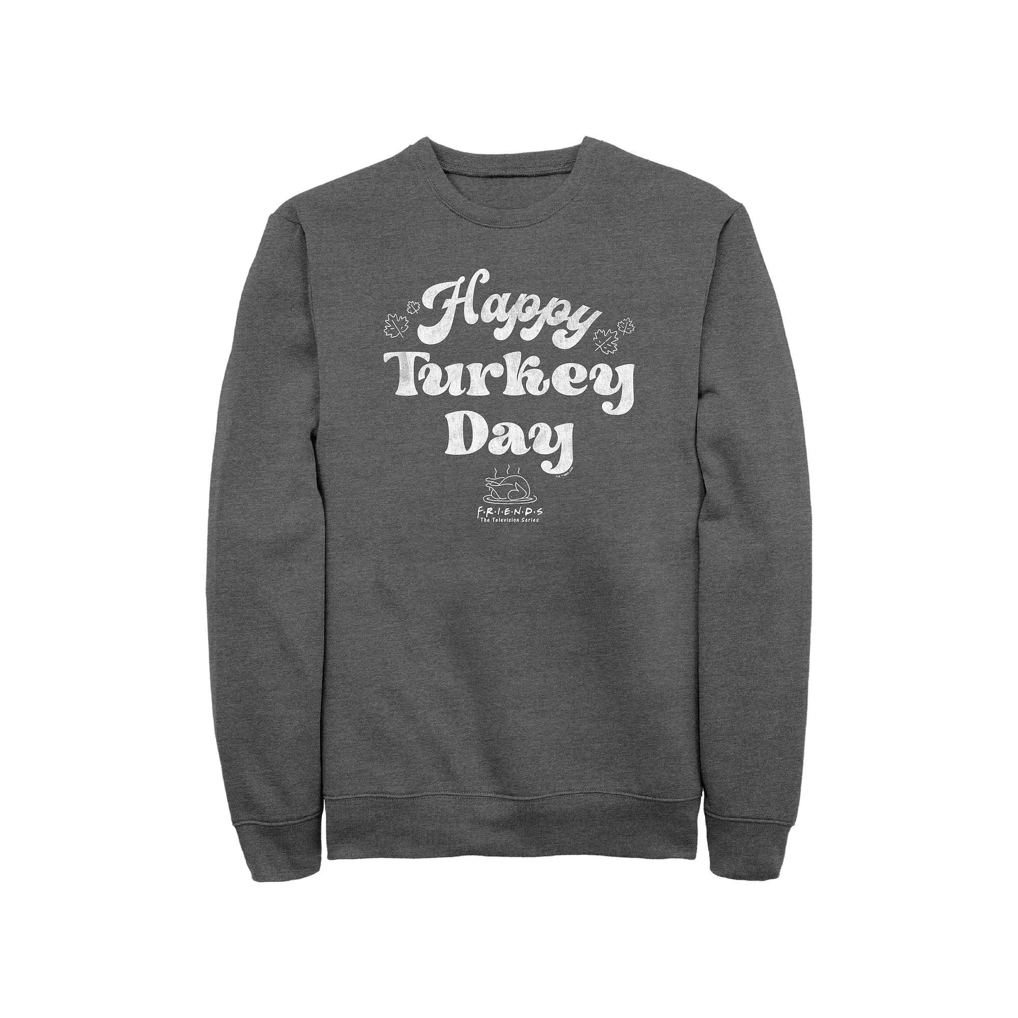 Men's Friends Happy Turkey Day Graphic Fleece, Size: Medium, Grey Heather Product Image