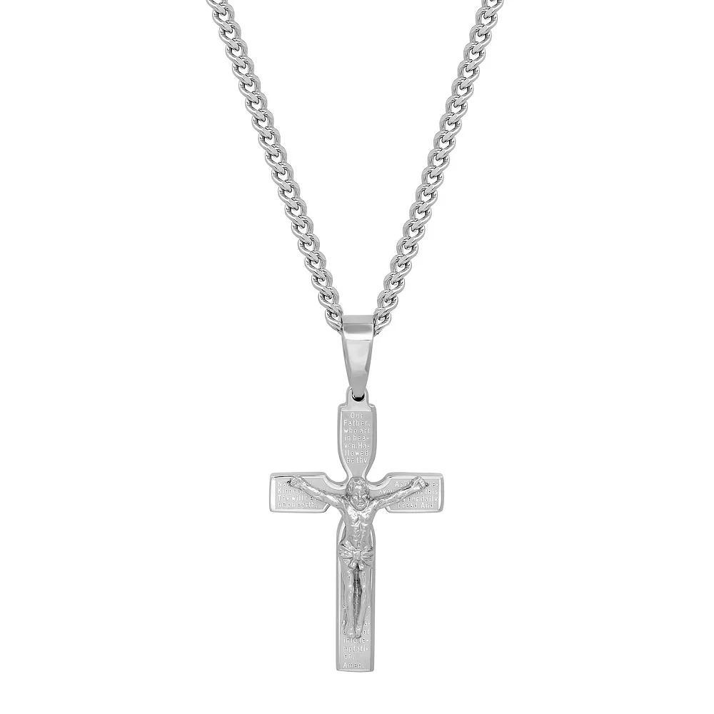 Steel Nation Men's Stainless Steel Lord's Prayer Cross Pendant Necklace, Size: 24", Silver Product Image