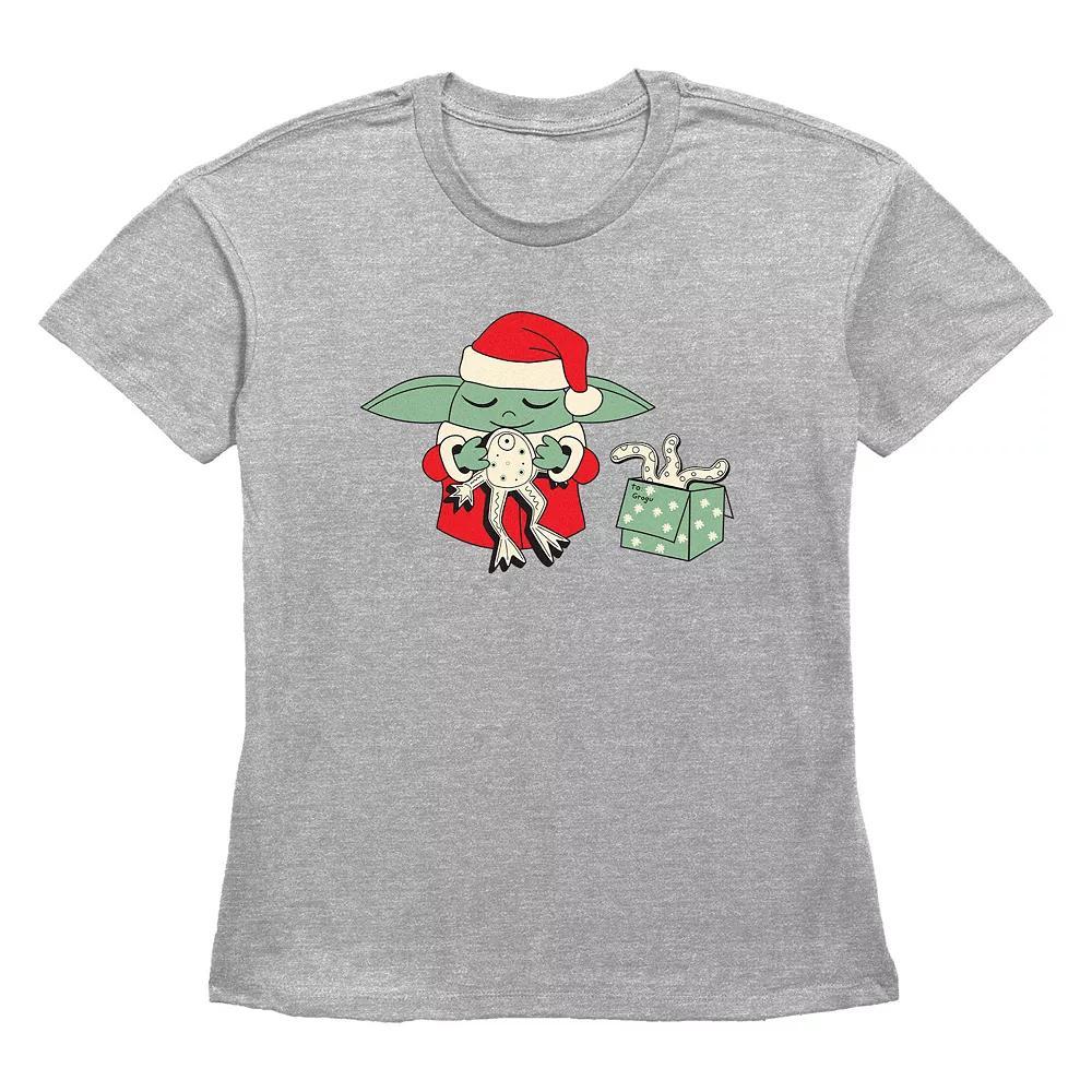 Women's Star Wars The Mandalorian Grogu Froggy Present Graphic Tee, Size: Medium, Grey Gray Product Image