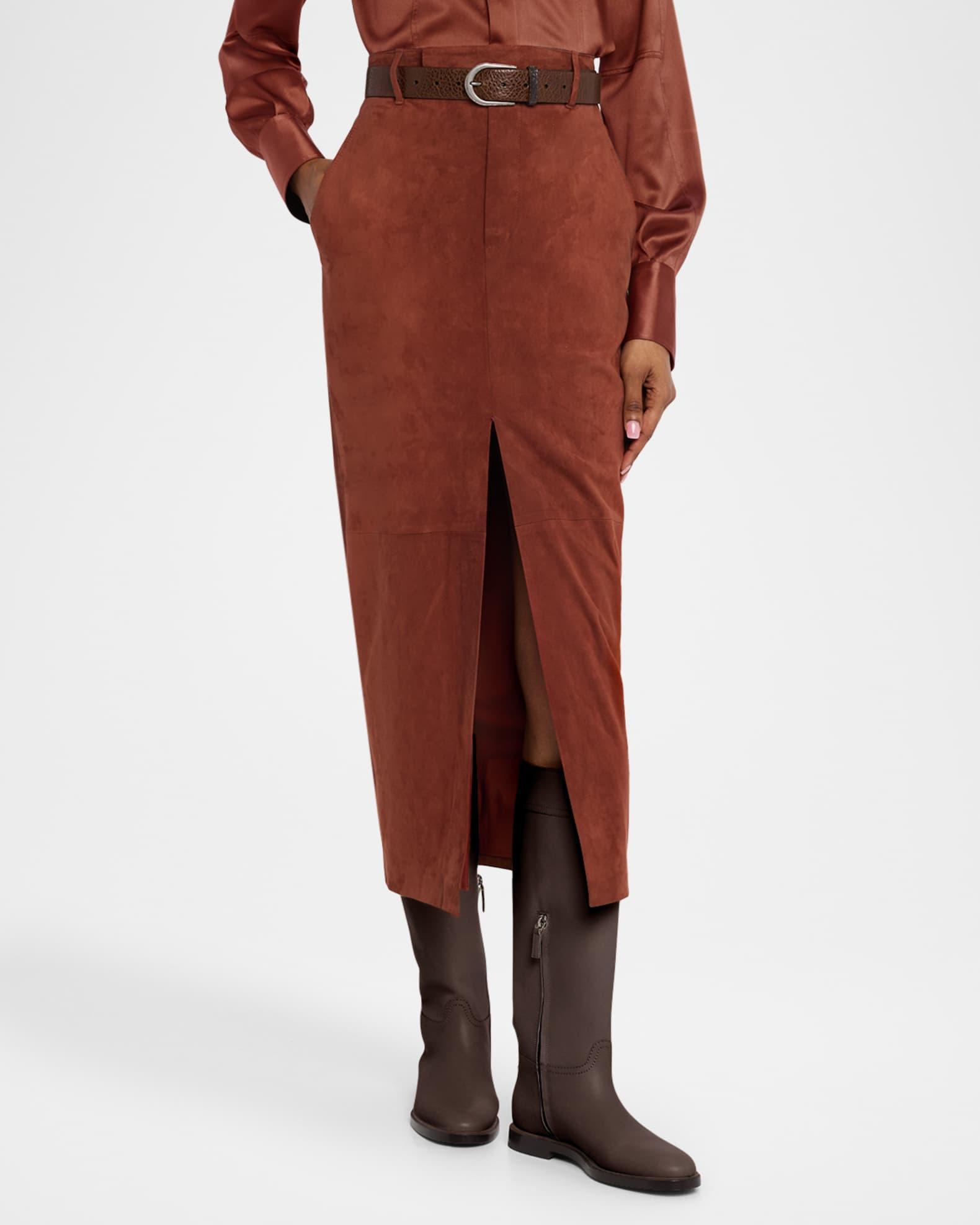 Suede Sartorial Skirt with Front Slit Product Image
