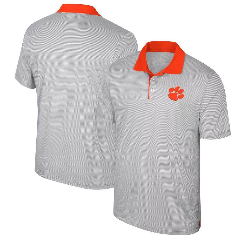 Men's Colosseum Gray Clemson Tigers Big & Tall Tuck Striped Polo, Size: 4XLT, Grey Product Image