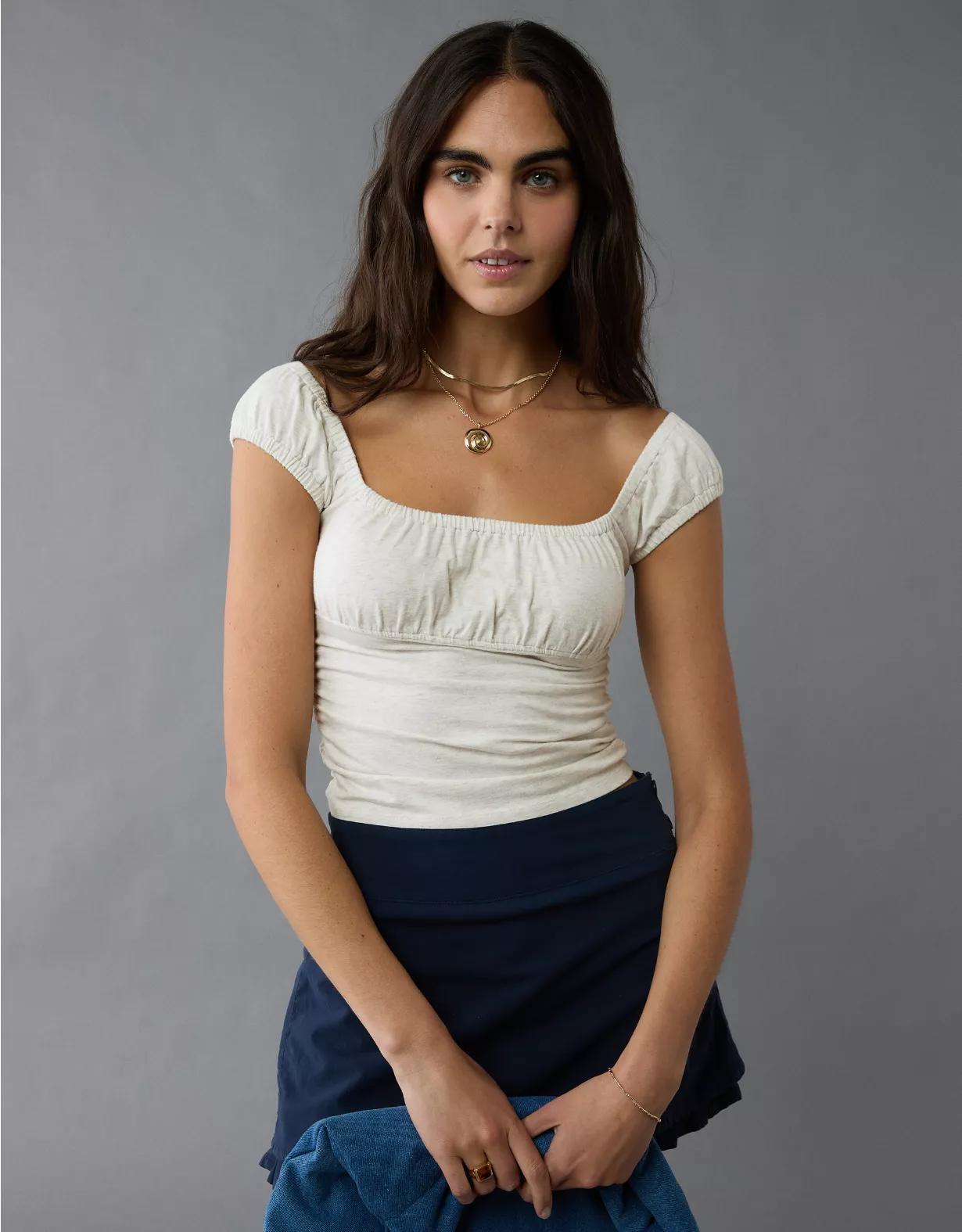 AE Ruched Square Neck T-Shirt Product Image