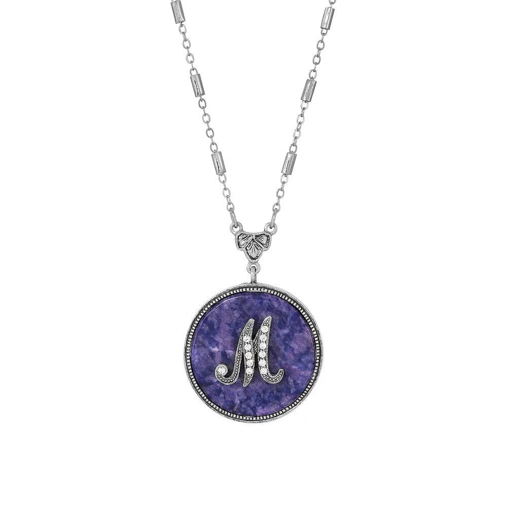 1928 Silver Tone Round Initial Pendant Necklace, Women's, G Product Image