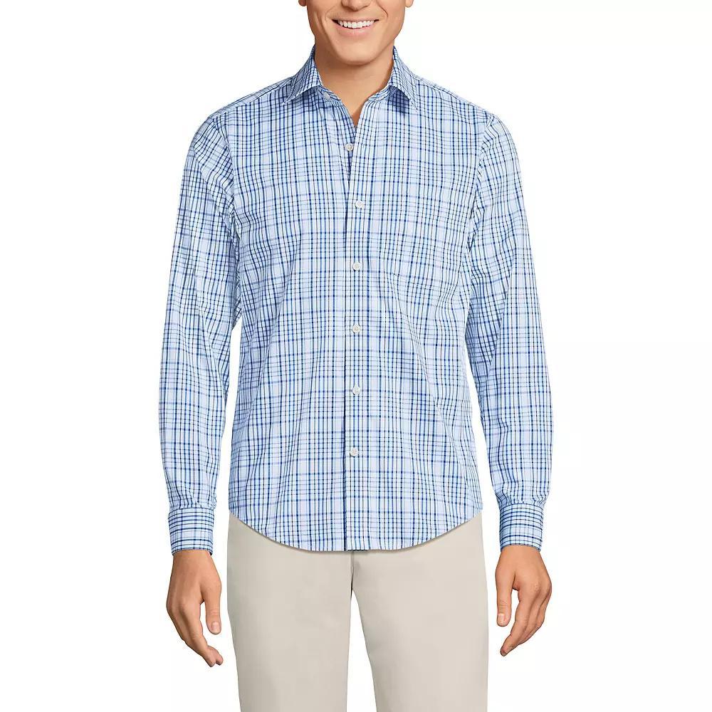 Men's Lands' End Traditional Fit Travel Button-Down Shirt, Size: XXL, Blue Fine Stripe Product Image