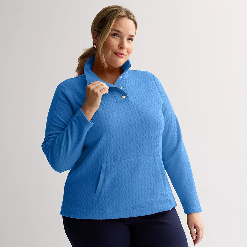 Plus Size Croft & Barrow® Quilted Mixed Media Pullover, Women's, Size: 5XL, Peri Anemone Product Image