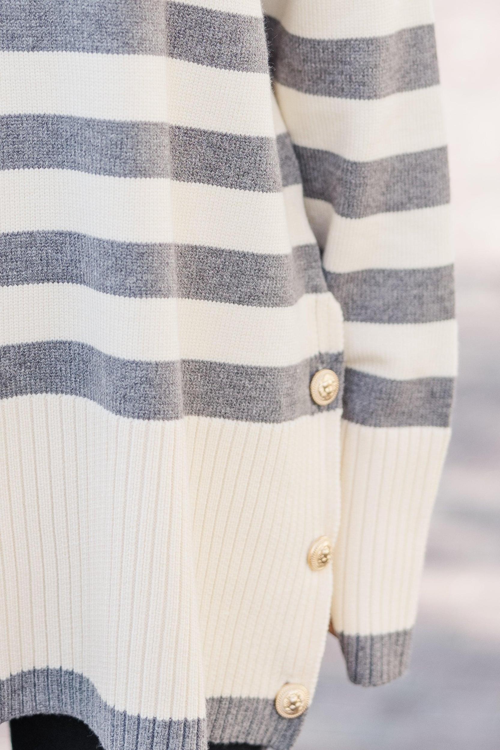 On The Way Up Heather Grey Striped Sweater Female Product Image