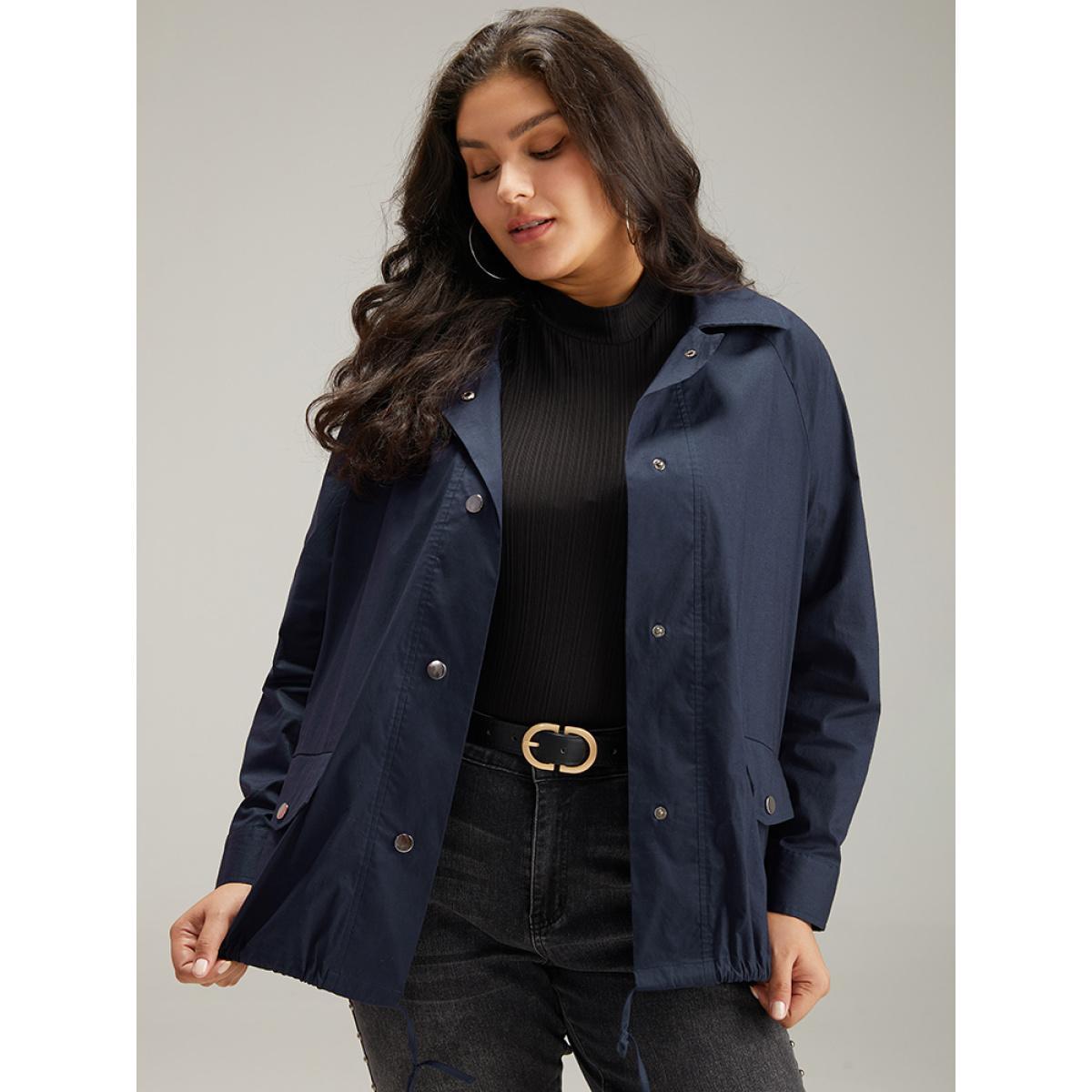 Plus Size Cotton Button Fly Drawstring Hem Coat Women Indigo Casual Plain Ladies Everyday Winter Coats BloomChic 22-24/3X Product Image
