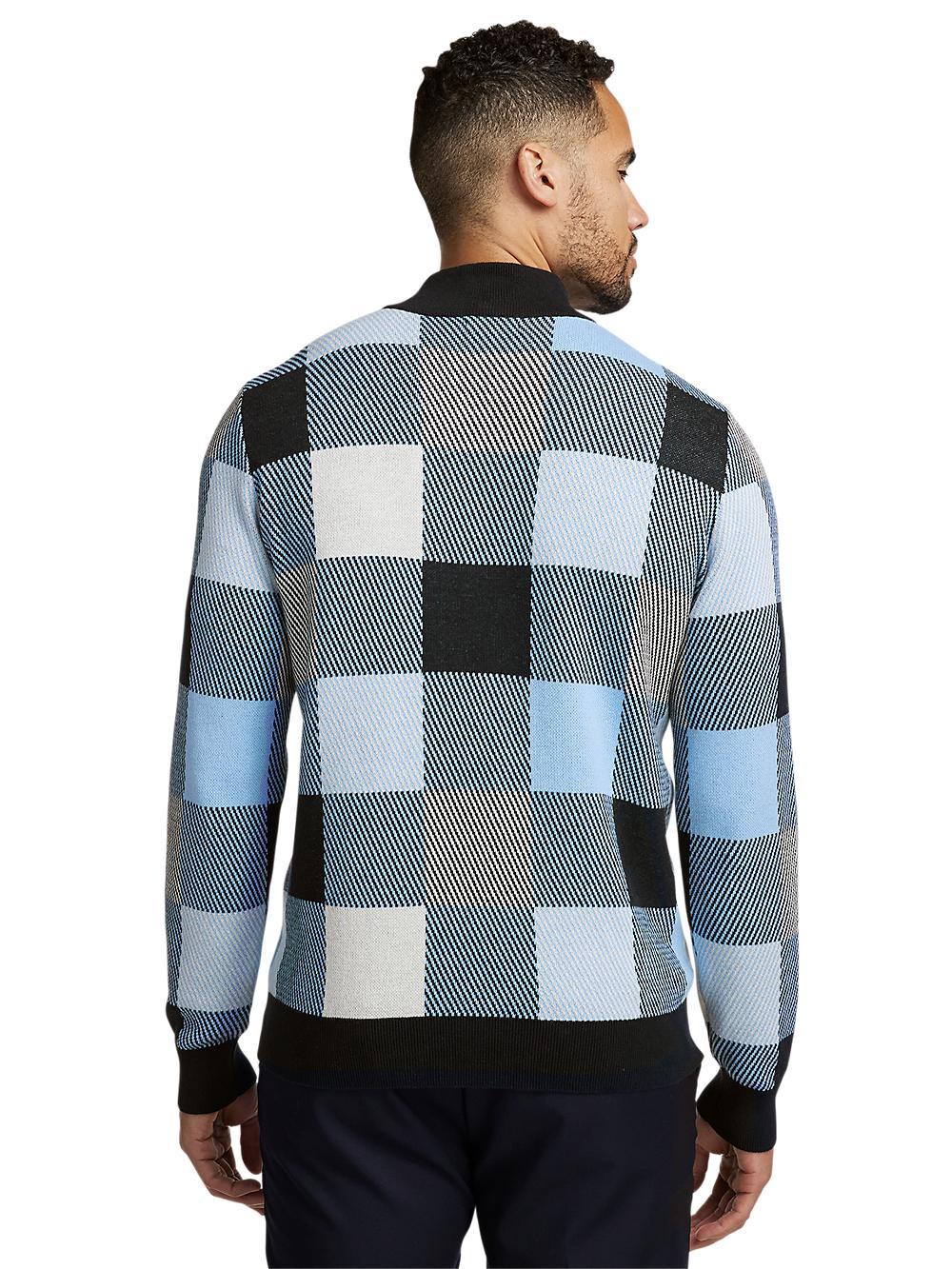 Cotton Quarter Zip Mock Neck Sweater - Blue Multi Product Image