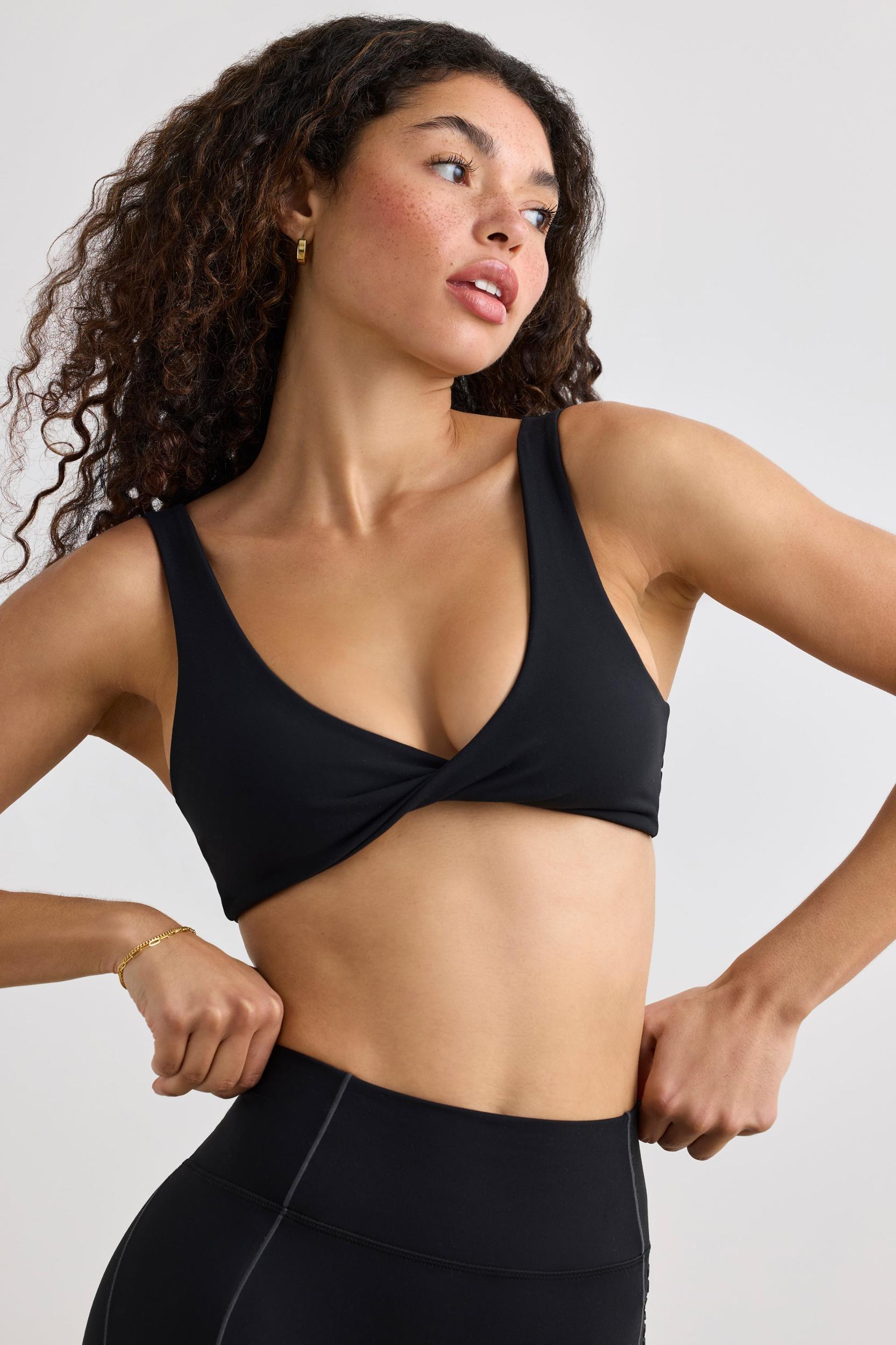 Soft Active V-Neck Sports Bra in Black Female Product Image