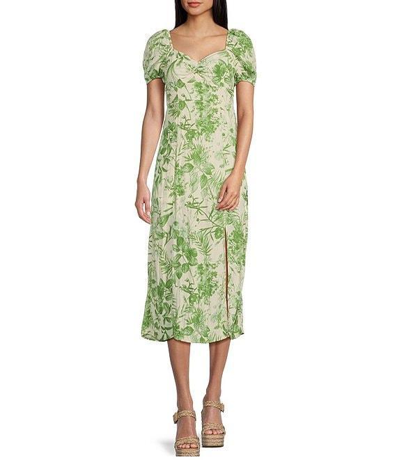Blu Pepper Sweetheart Neckline Floral Print Slit Midi Dress Product Image