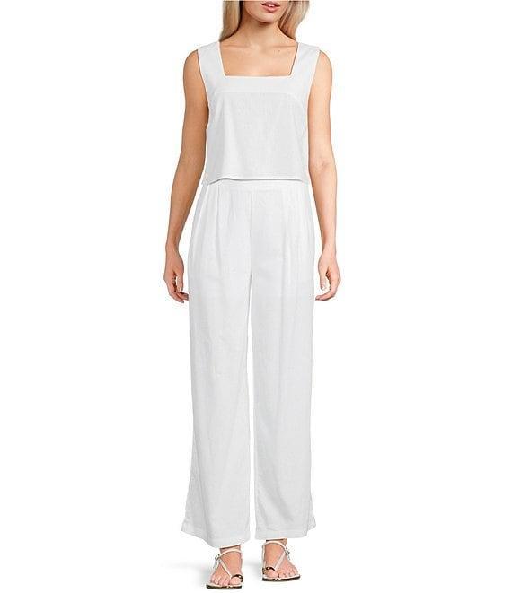 Blu Pepper Linen Blend Square Neck Cropped Coordinating Tank Top Product Image