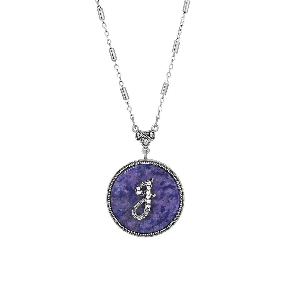 1928 Silver Tone Round Initial Pendant Necklace, Women's, G Product Image