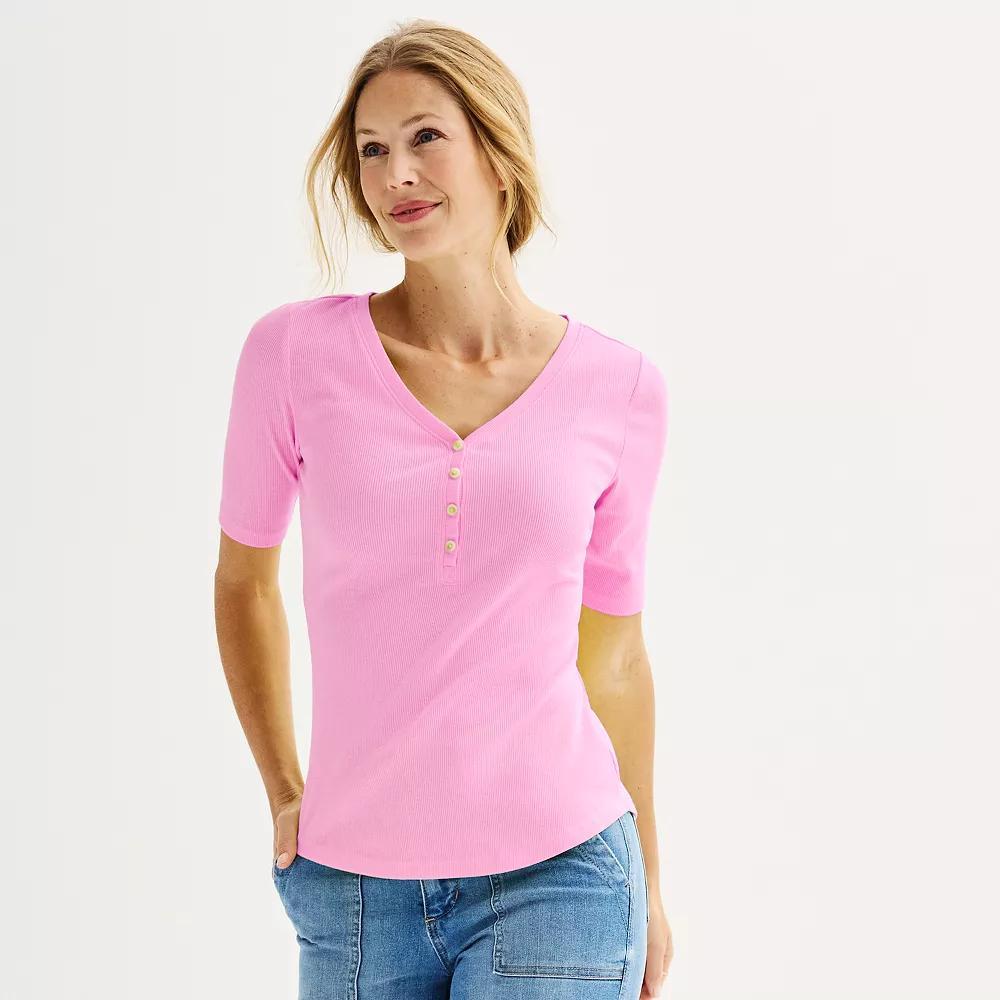 Petite Sonoma Goods For Life Slim Fit Elbow Sleeve Henley Top, Womens Product Image