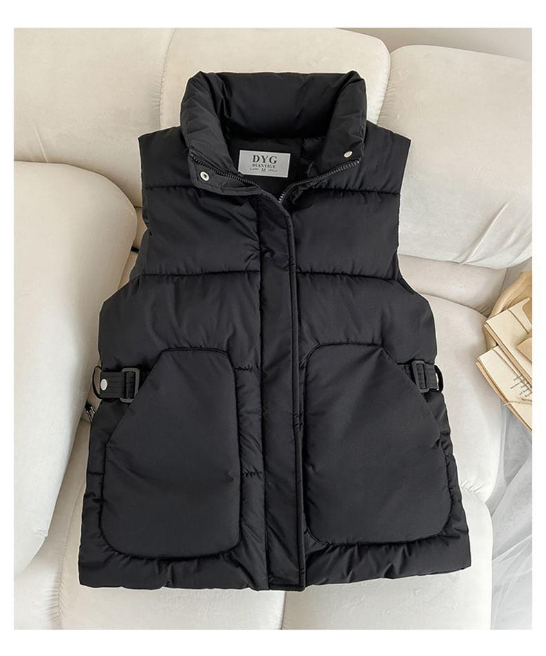 Stand Collar Plain Zip-Up Puffer Vest Product Image