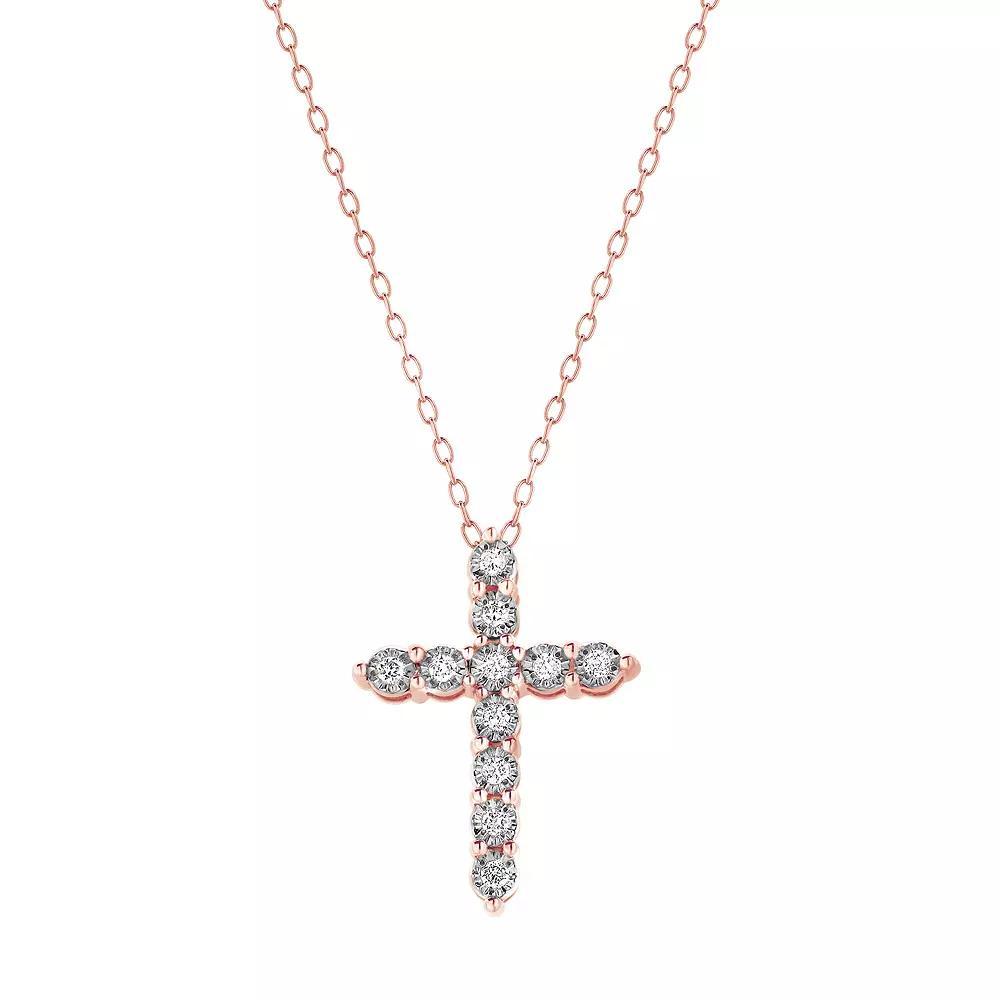 Diamond Brilliance 1/10 Carat T.W. Lab-Grown Diamond Cross Miracle Pendant Necklace, Womens Pink Tone Product Image