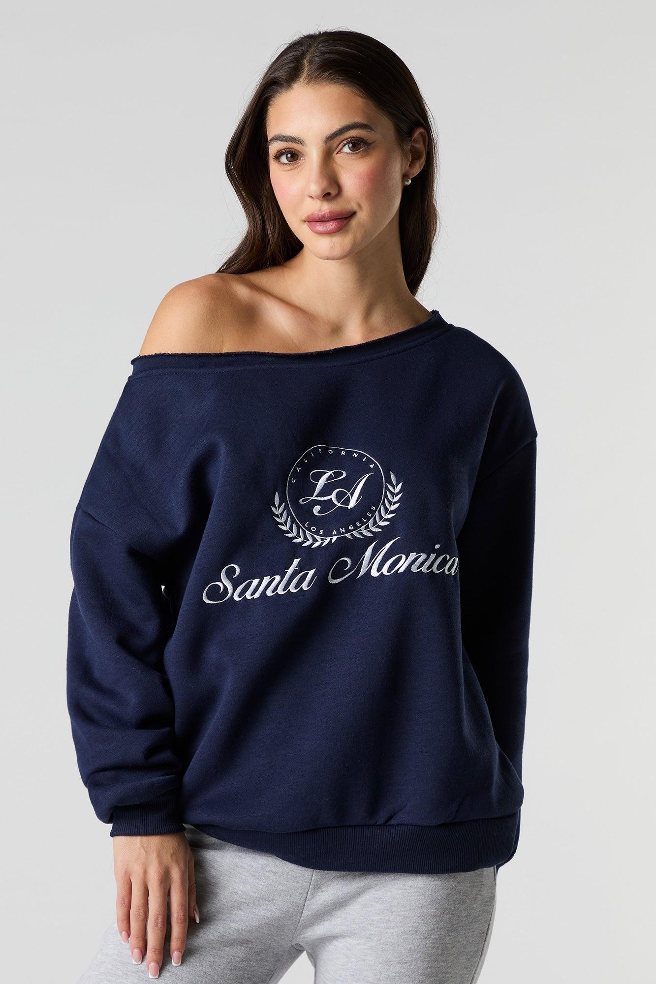 City Embroidered Off Shoulder Fleece Sweatshirt Female Product Image