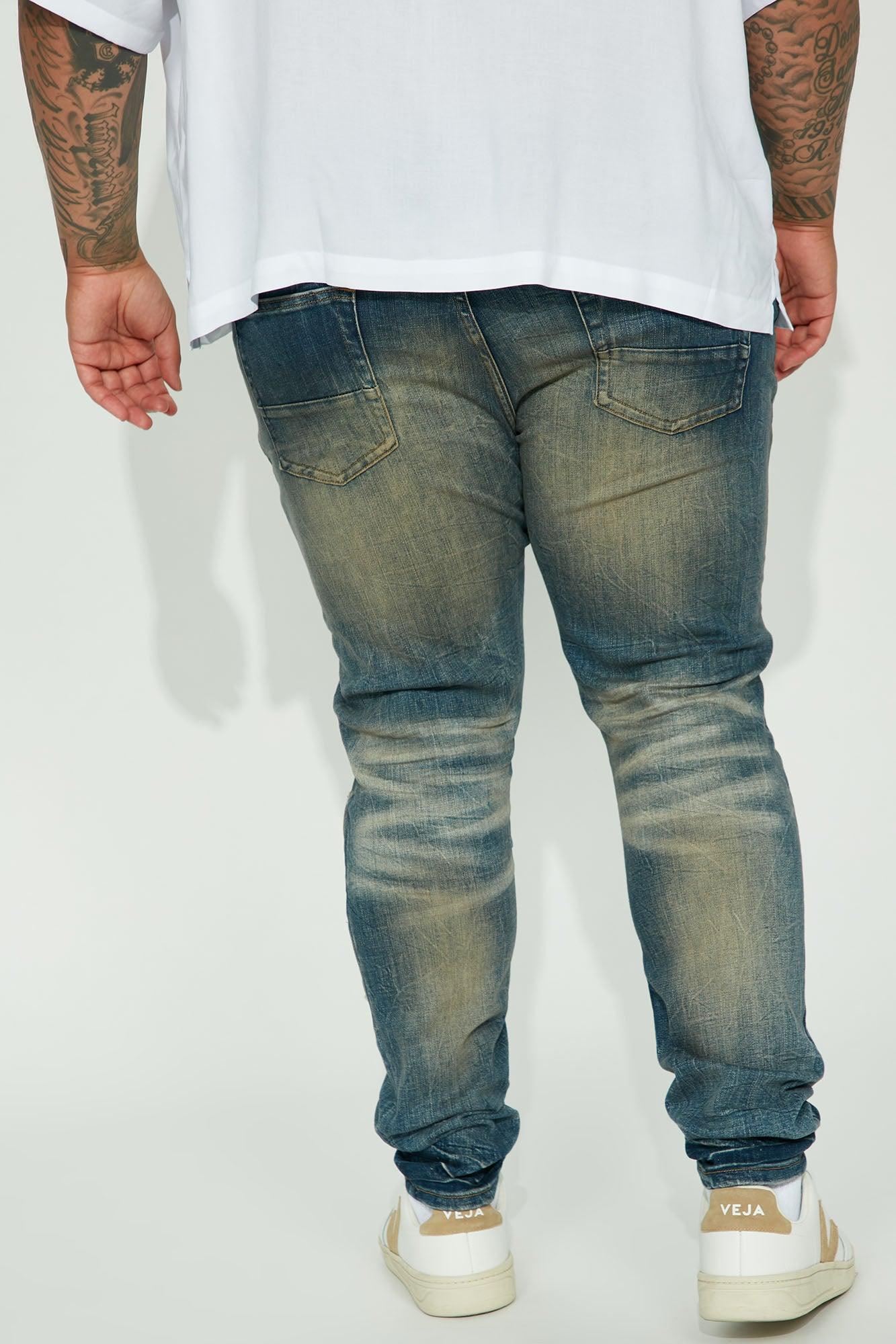 Keep it Pushing Distressed Stacked Skinny Jeans - Vintage Blue Wash Product Image