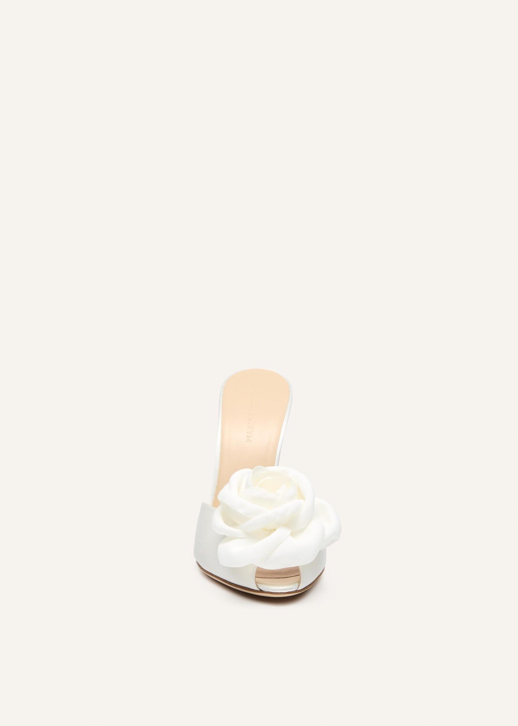 Flower peep toe mules in white satin Product Image