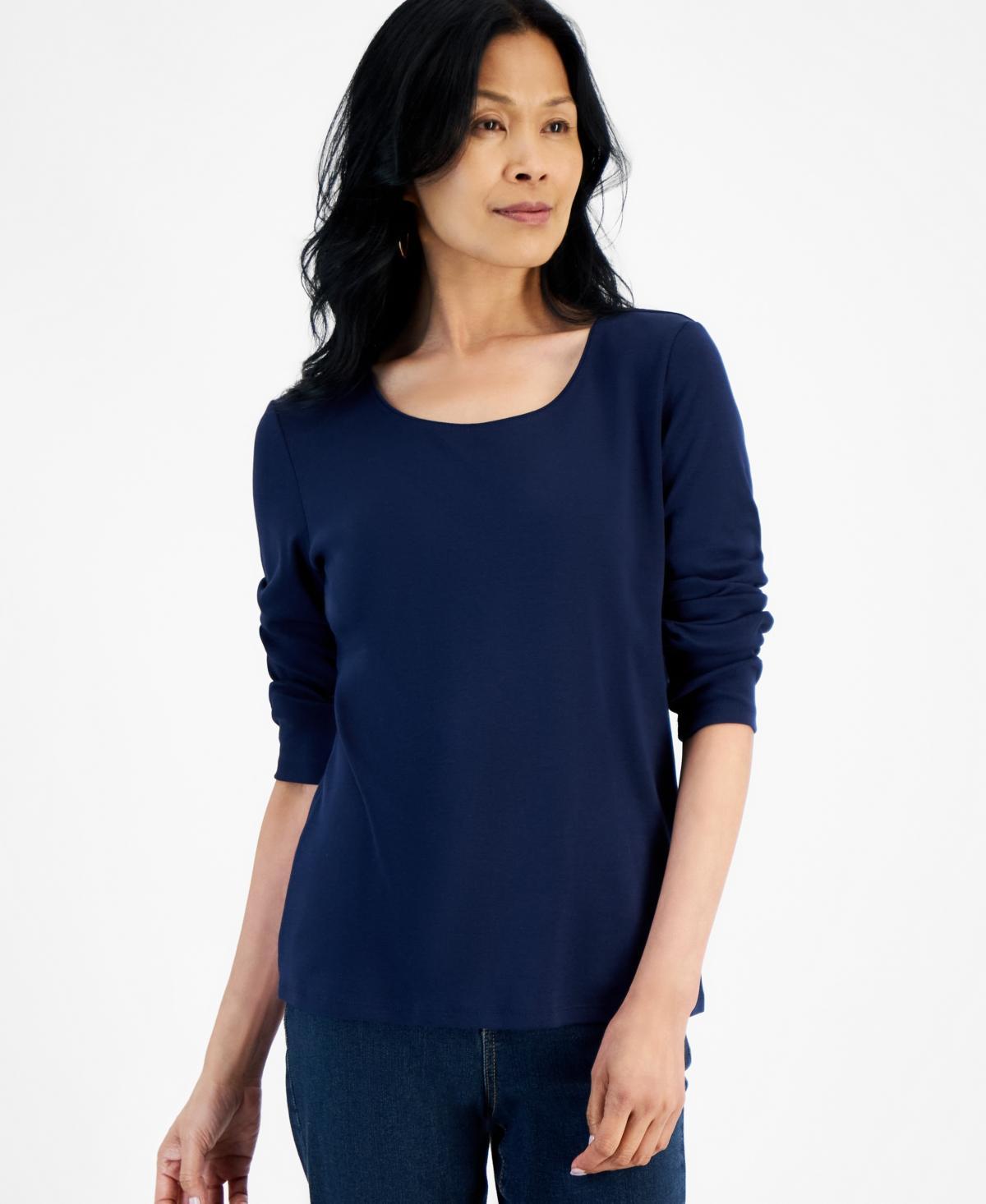 Style & Co Womens Cotton Long-Sleeve Scoop-Neck Top, Created for Macys Product Image