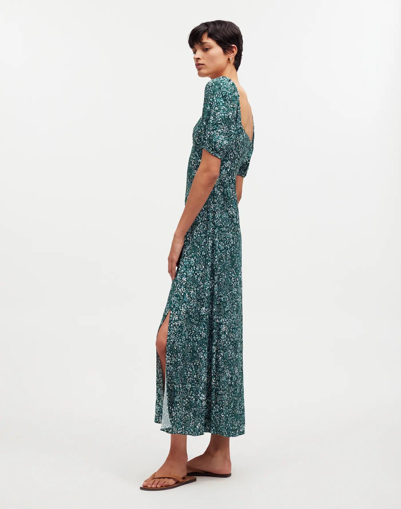 Puff-Sleeve Sweetheart Midi Dress in Floral Product Image