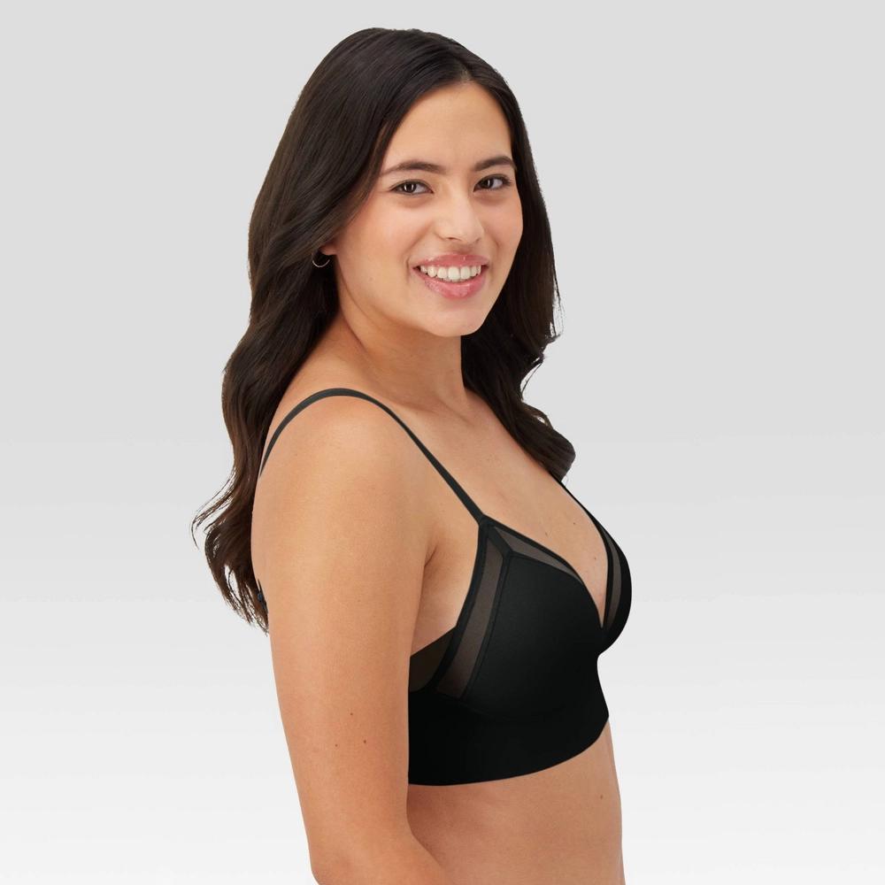 Maidenform M Women's Mesh Trim Triangle Bralette MBT105 - Black XL: Lightly Lined, Adjustable Straps, Recycled Nylon Product Image