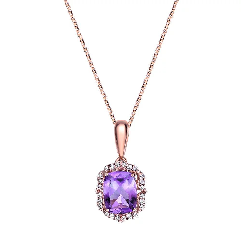 Gemminded 2 Micron 18k Rose Gold Plated Sterling Silver Amethyst & White Topaz Pendant, Women's, Size: 18", Pink Tone Product Image